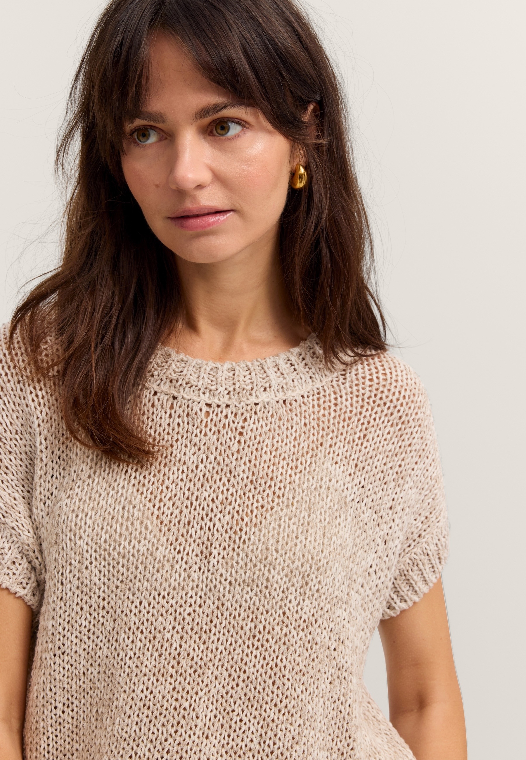 bugatti Pullunder aus Leinen-Baumwoll-Mix mit Rundhals