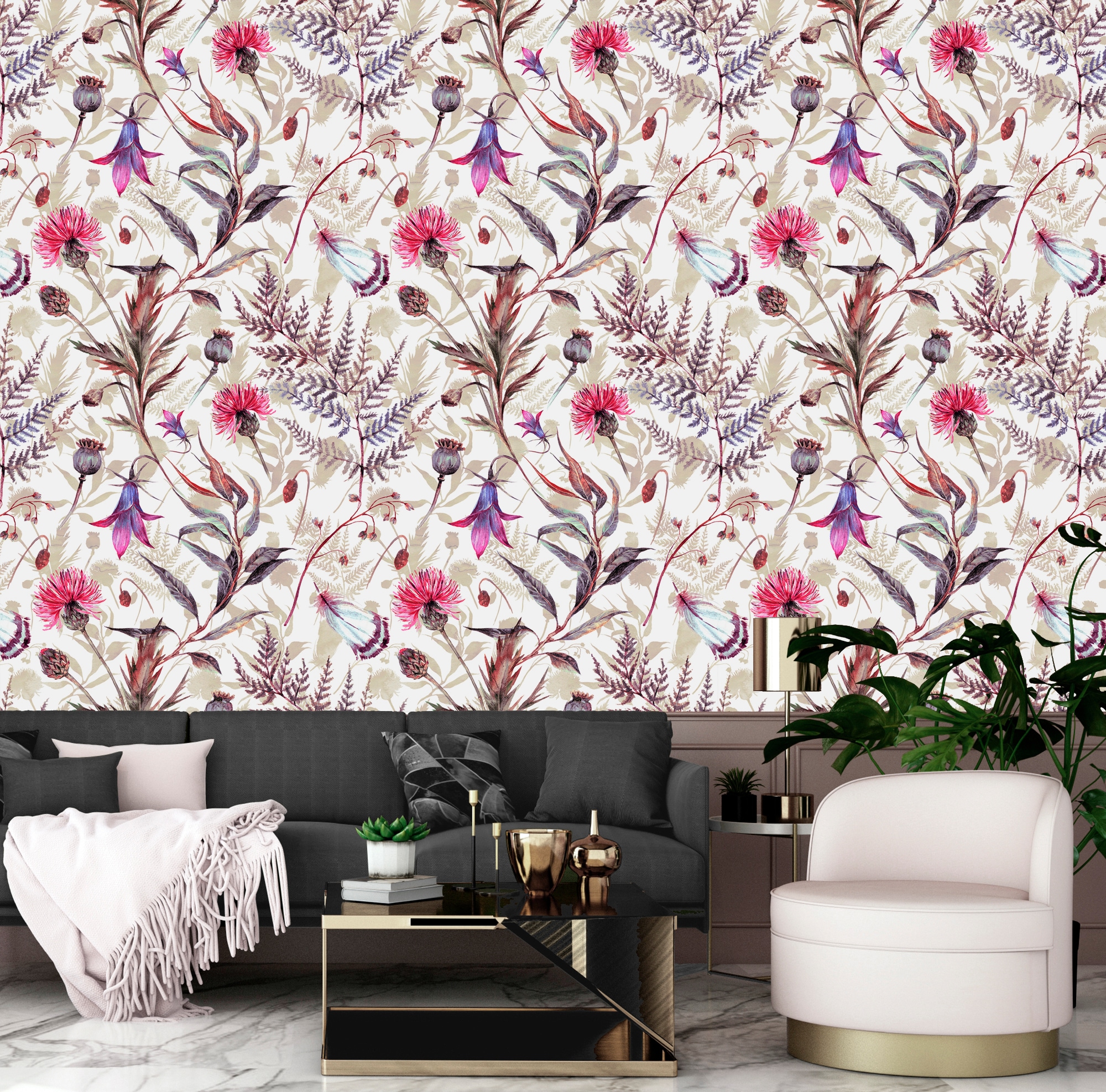 queence Vinyltapete »Finja« Motiv | bedruckt | botanisch | geblümt | gemustert | natürlich glatt 90x250cm, selbstklebend, kinderleichte Anbringung, , Sticker