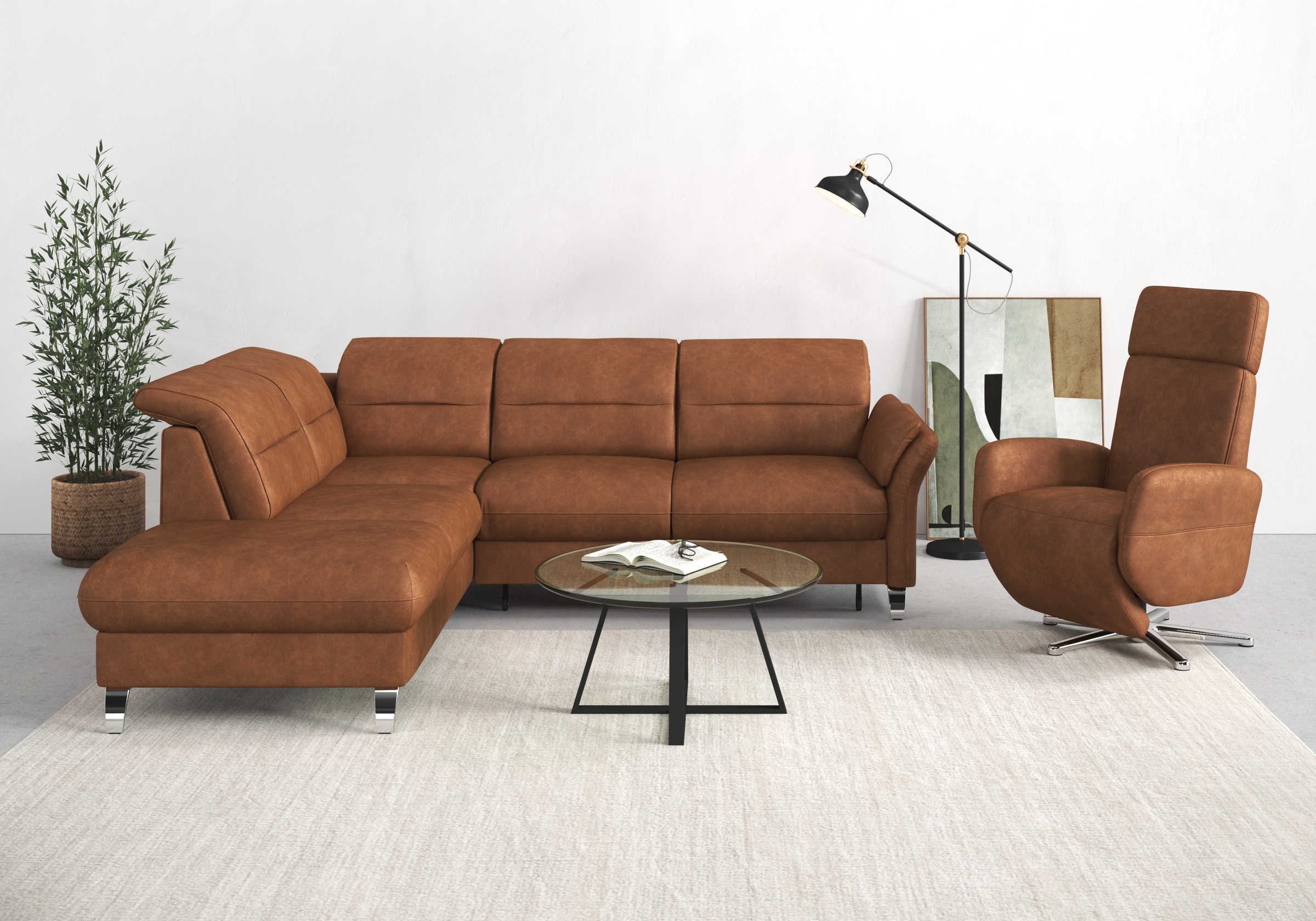 sit&more Ecksofa "Grenoble L-Form mit Federkern" wahlweise mit Schlaffunktion, Bettkasten, Arm- und Kopfteilverstellung