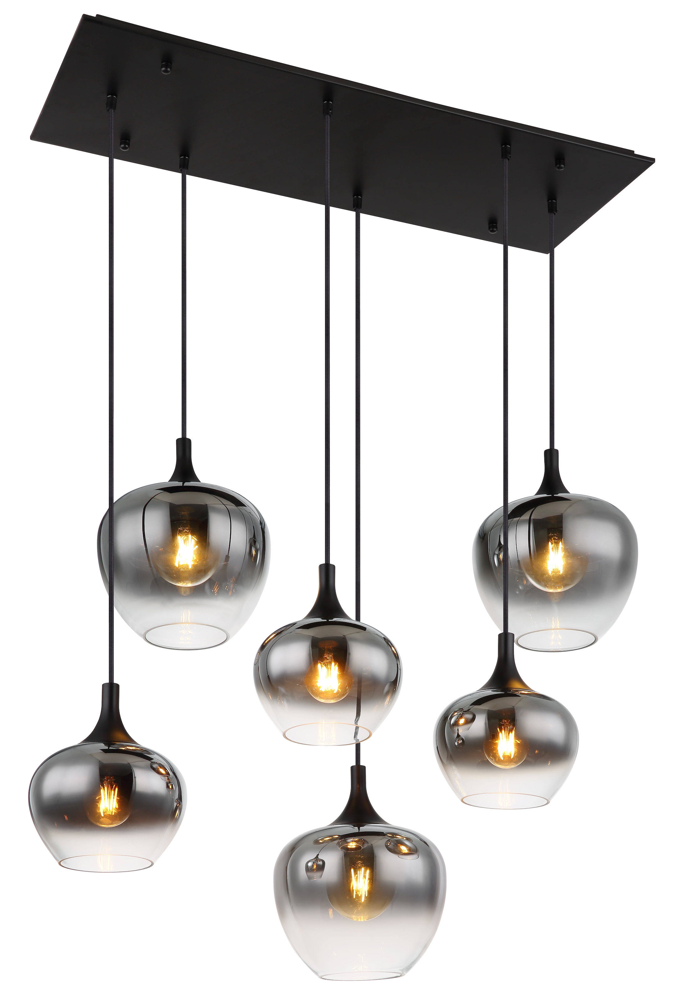 GLOBO LIGHTING Hängeleuchte »MAXY« E27 1 Stk. Hängeleuchte Schwarz, Rauchglas, 3 Gläser, höhenkürzbar, E27