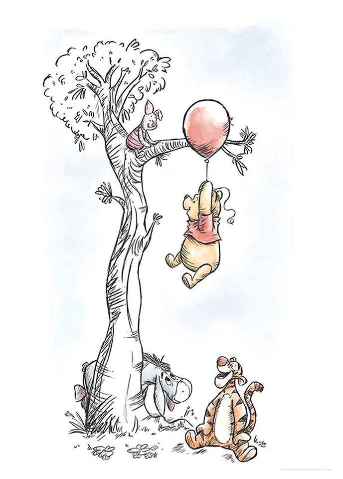 Komar Bild "Winnie the Pooh Hang on" Disney 1 Stk. tlg. Wandbild zur Dekoration im Kinderzimmer - ohne Rahmen