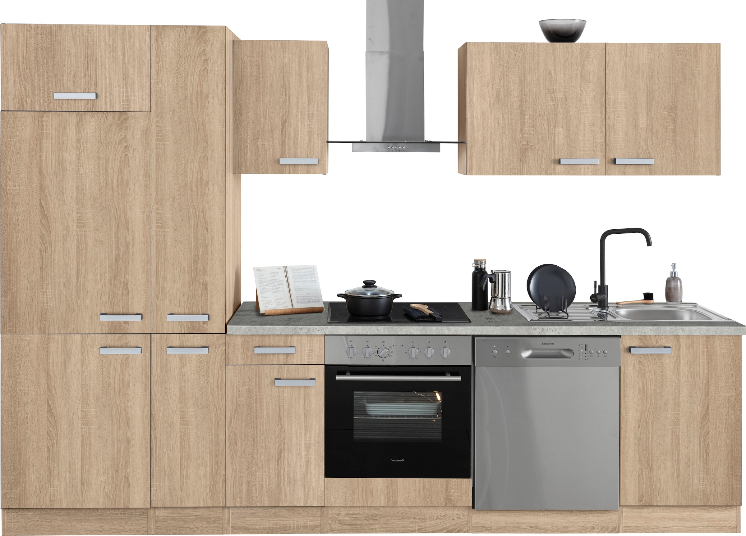 Küchenzeile »Leer Breite 300 cm«, mit Hanseatic E-Geräten, inkl. Kühlschrank