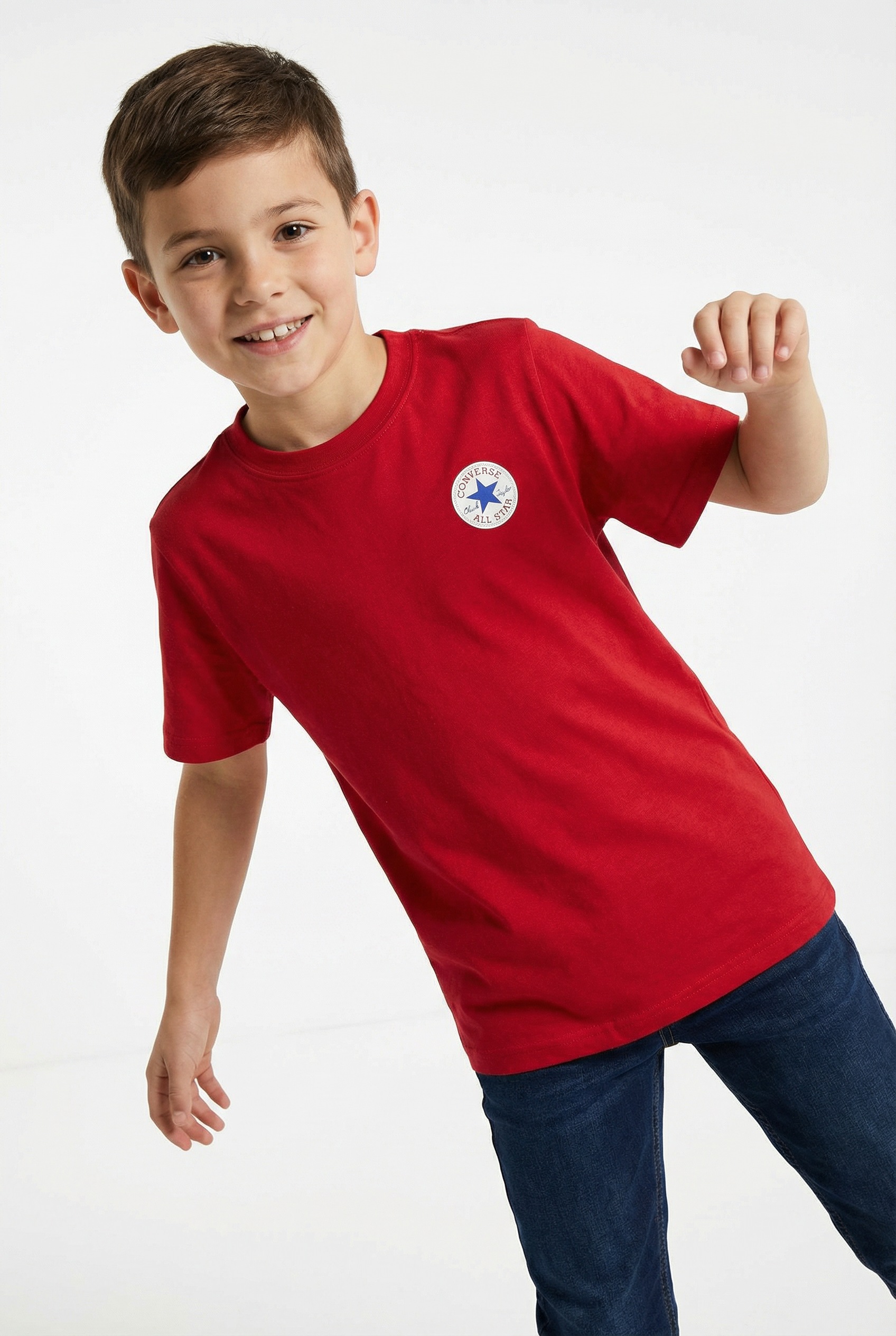 Kurzarmshirt CONVERSE "für Kinder", Jungen, Gr. 134/140, rot (enamel rot), Stoff, Obermaterial: 100% Baumwolle, bedruckt, unifarben, normal, Rundhals, eingesetzt abgesteppt, Shirts, Kurzarm, sportlicher Stil, Rundhalsausschnitt, elastisches Material