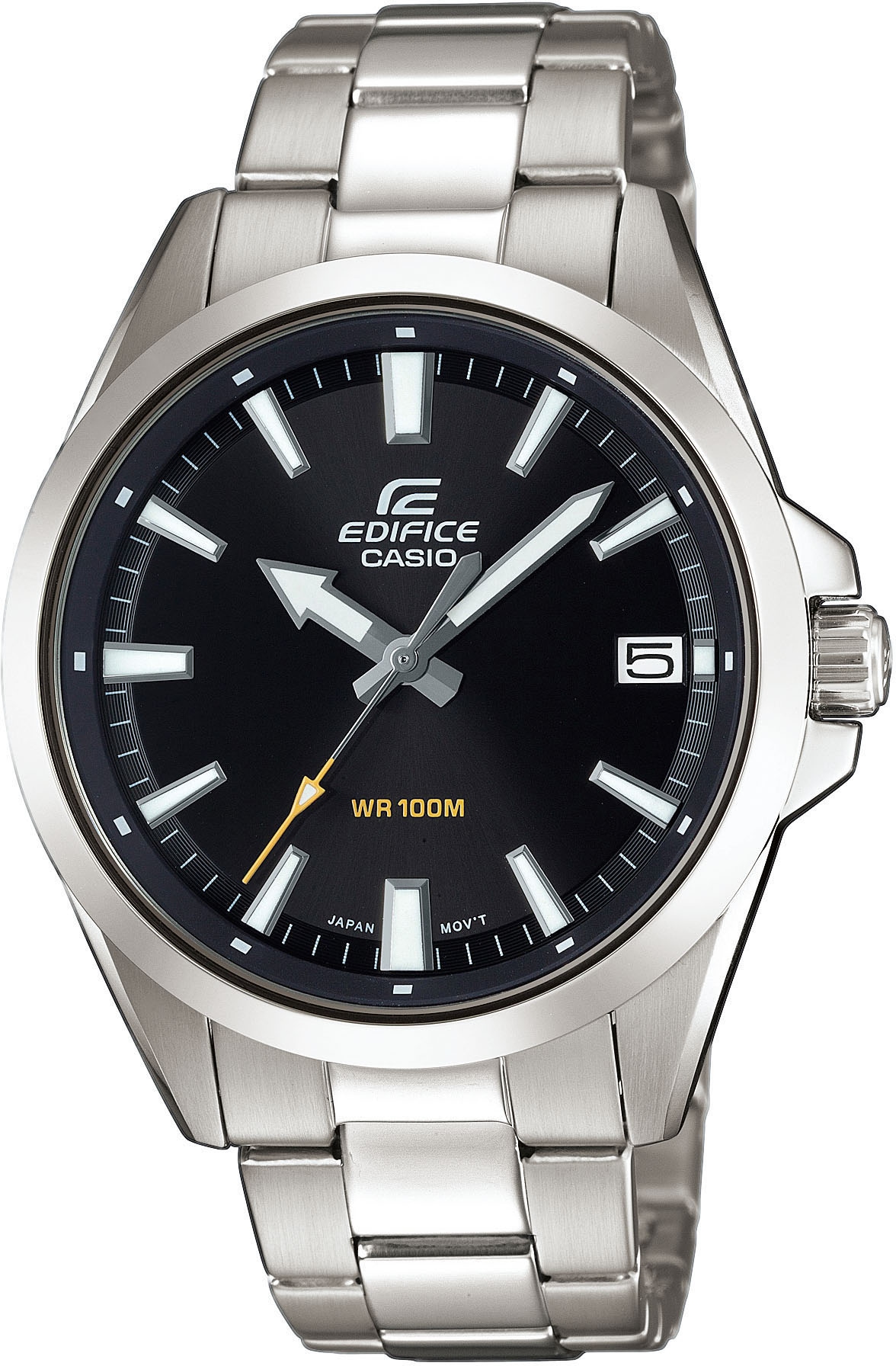CASIO EDIFICE Herren Quarzuhr, silber, Armbanduhren, Armbanduhr, Herrenuhr, bis 10 bar wasserdicht, Datum, Edelstahlarmband