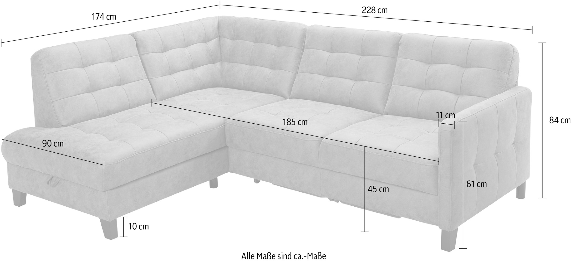exxpo - sofa fashion Ecksofa »Elio, kompakt und komfortabel, bequem, zeitloses Design, L-Form«, wahlweise mit Bettfunktion und Bettkasten