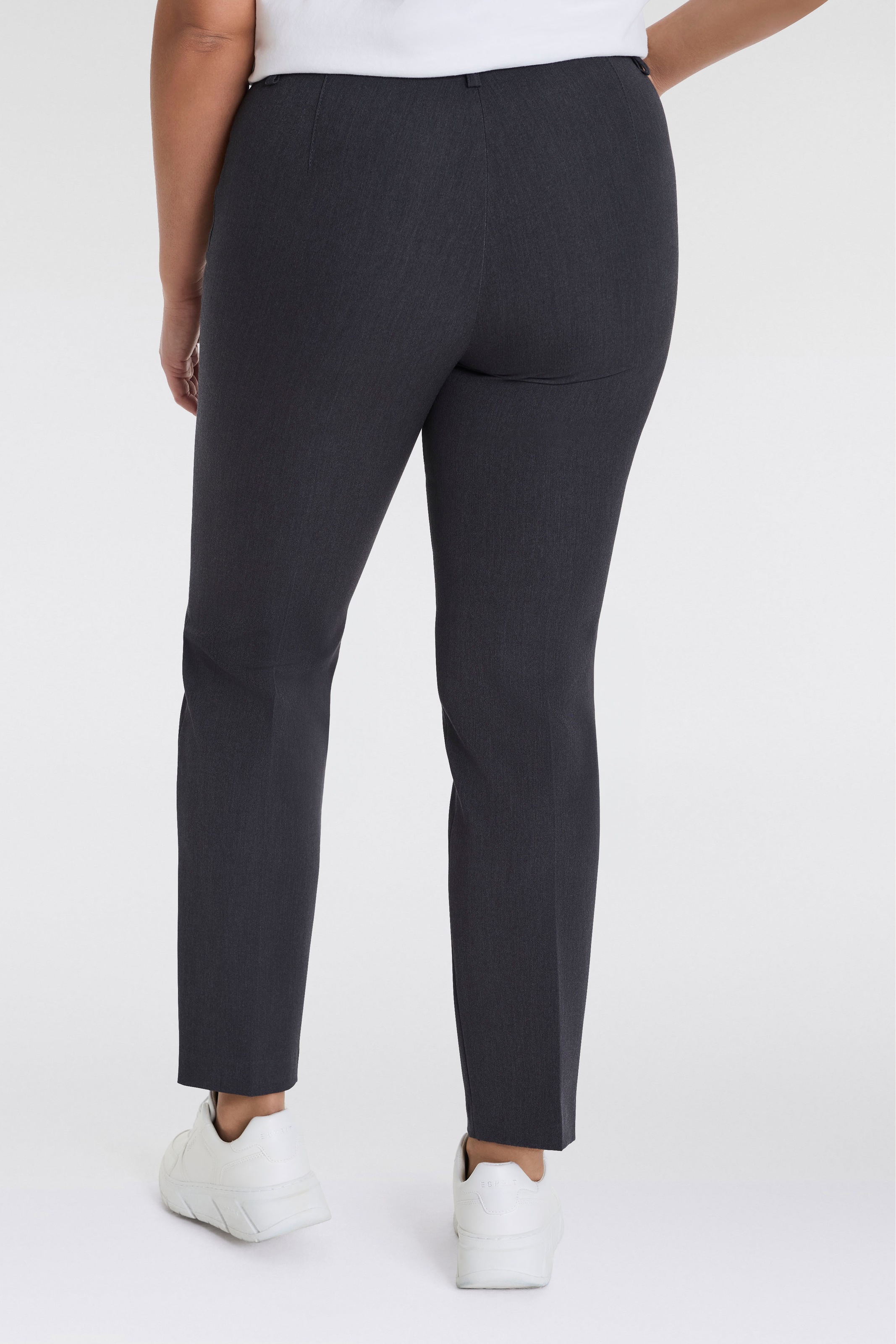 Stoffhose KJBRAND "Hose Bea in Bi-Stretch Kammgarnoptik mit Bügelfalte", Damen, Gr. 52, N-Gr, grau (anthrazit), Web, Obermaterial: 63% Polyester, 35% Viskose, 2% Elasthan, unifarben, weit, unten schmal normal, Hosen Stoffhose, Sommerhose, ideal für kräfti 3