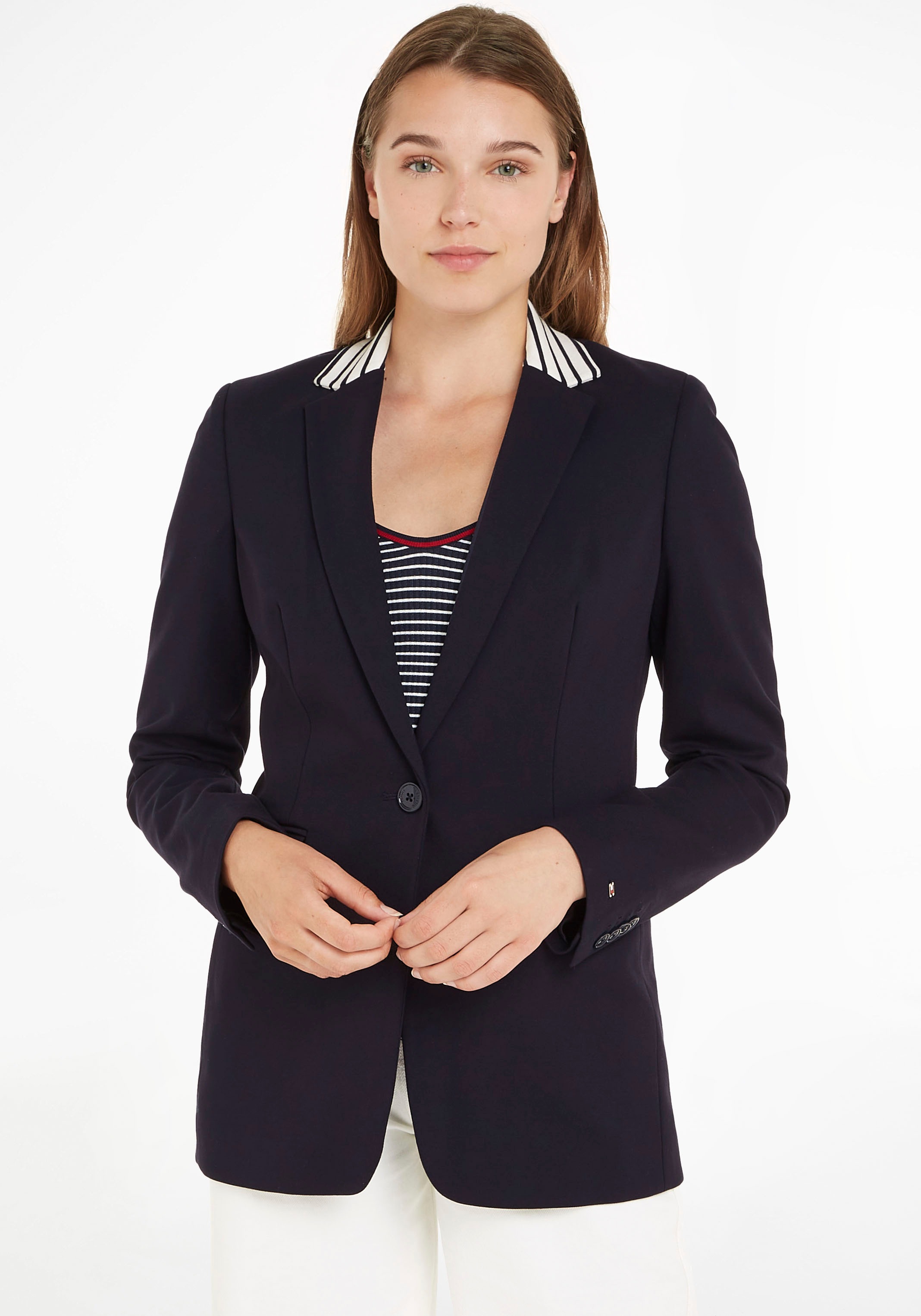 Tommy Hilfiger Longblazer "SLIM PUNTO VIS SB BLAZER", mit gestreiftem Reverskragen