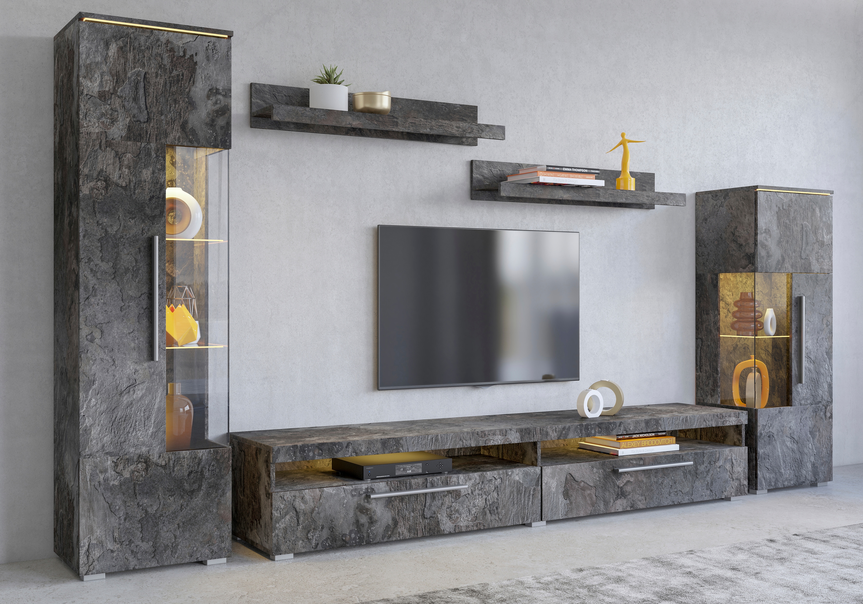 OTTO home Wohnwand "India,Breite 290cm moderne Mediawand ohne Beleuchtung" fdete, 5 Stk. tlg.