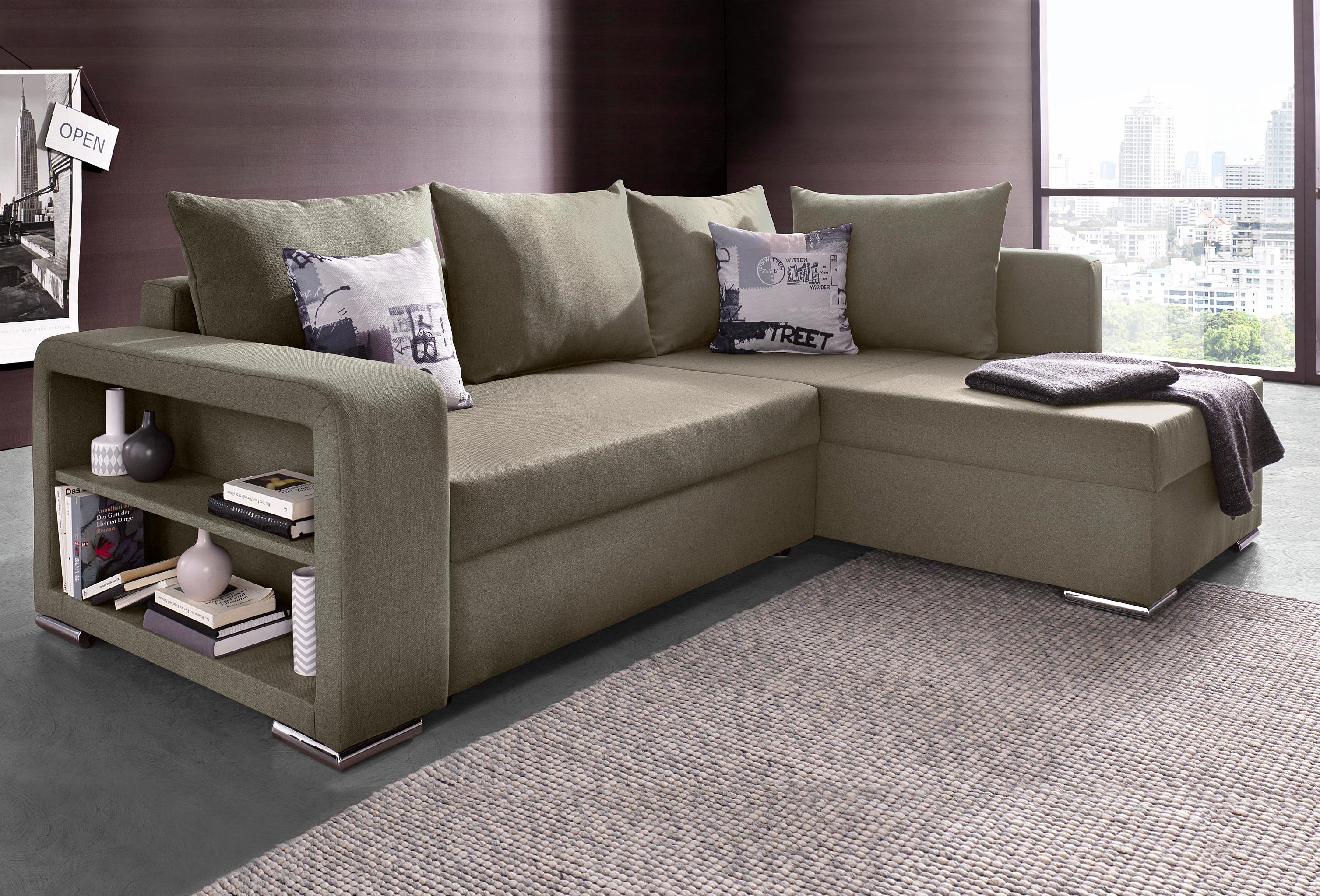 COLLECTION AB "John L-Form, B: 226 cm, Schlaffunktion & Bettkasten" Regalelement & 2 Zierkissen, Couch mit Federkern