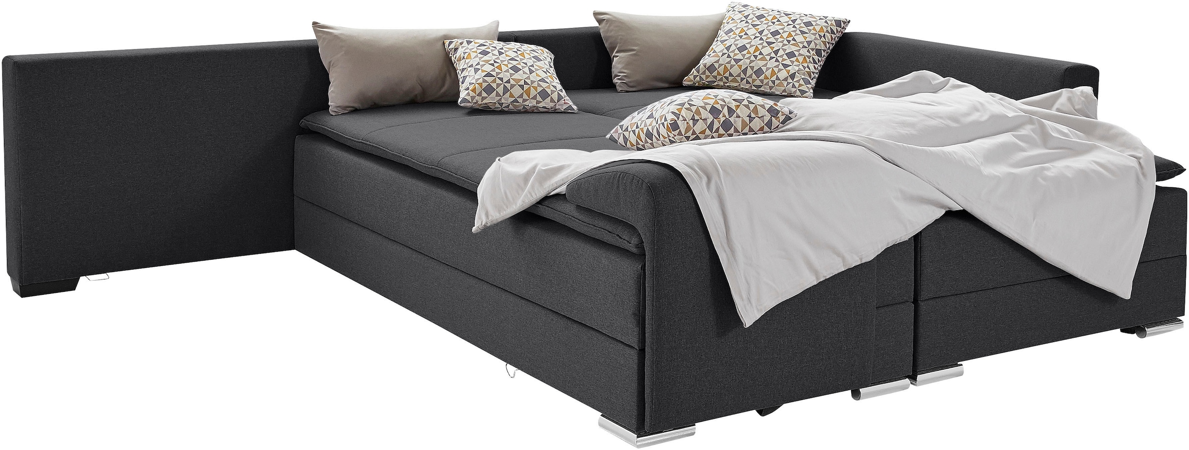 INOSIGN Ecksofa »Boxspringbett Night & Day L-Form mit Dauer-Schlaffunktion mit Armlehne«, mit Boxspring-Bettfunktion 180x200 cm und Bettkasten, Dauerschläfer!