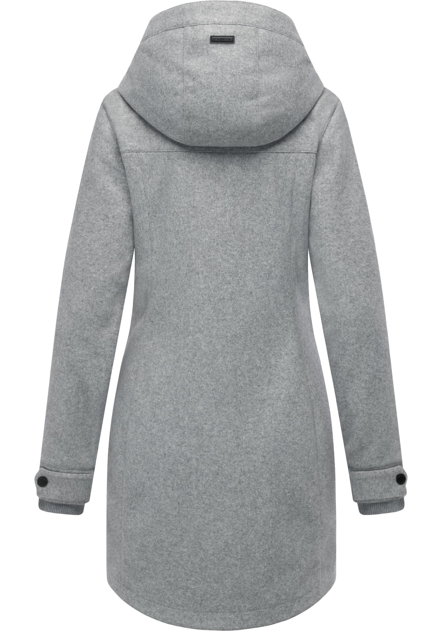 Wollmantel RAGWEAR "Janesha Coat", Damen, Gr. XXL (44), grau (hellgrau), Obermaterial: 100% Polyester; Innenfutter: 100% Polyester, tailliert ca. Mitte Oberschenkel, hoch geschlossener Ausschnitt, verstellbar Rippstrickbündchen verstellbar, Mäntel, Mantel 2