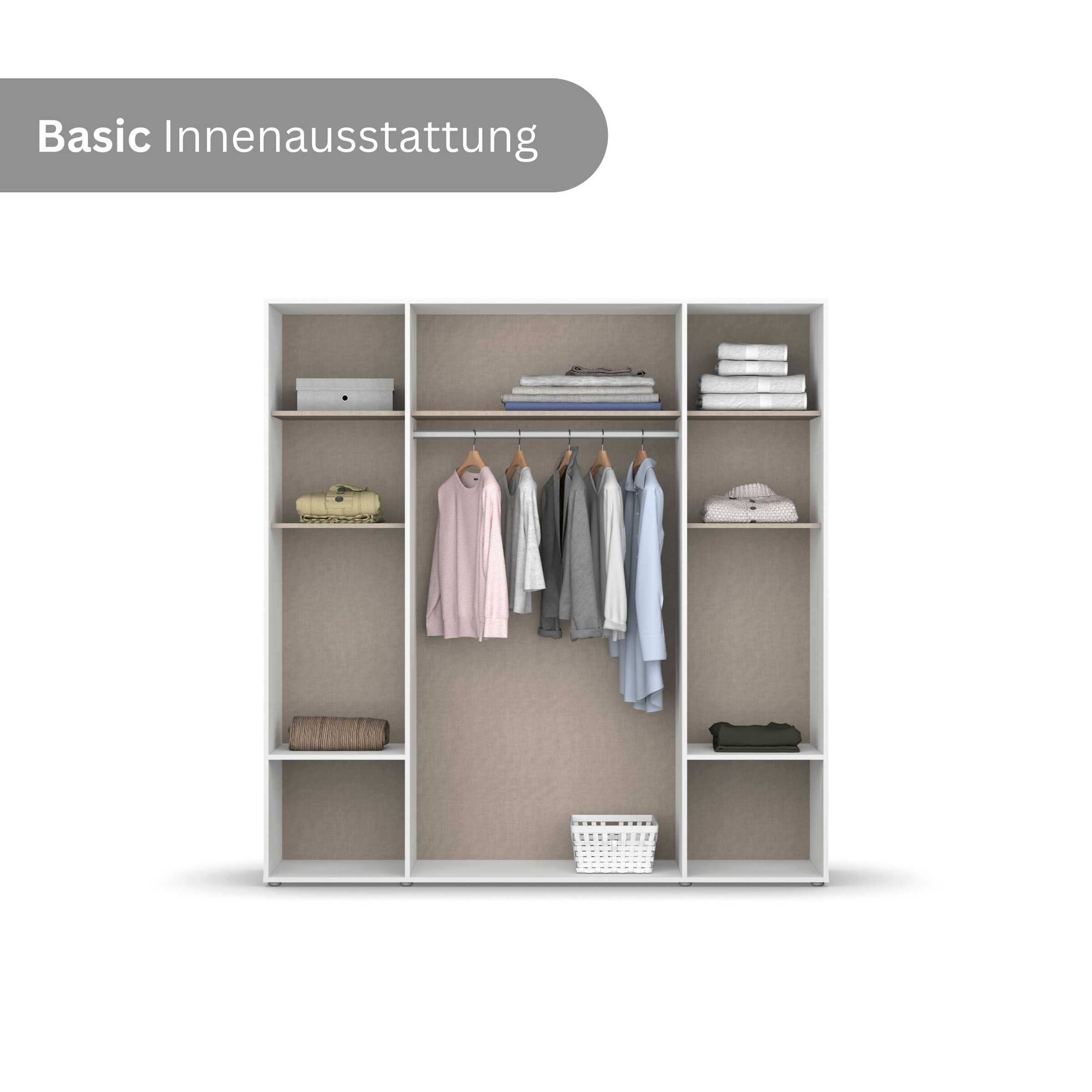 rauch Drehtürenschrank »Kleiderschrank Schrank Garderobe Wäscheschrank NARAI mit Schubladen«, (in 3 verschiedenen Ausstattungen BASIC/CLASSIC/PREMIUM), Griffausfräsungen für eine grifflose Optik TOPSELLER MADE IN GERMANY