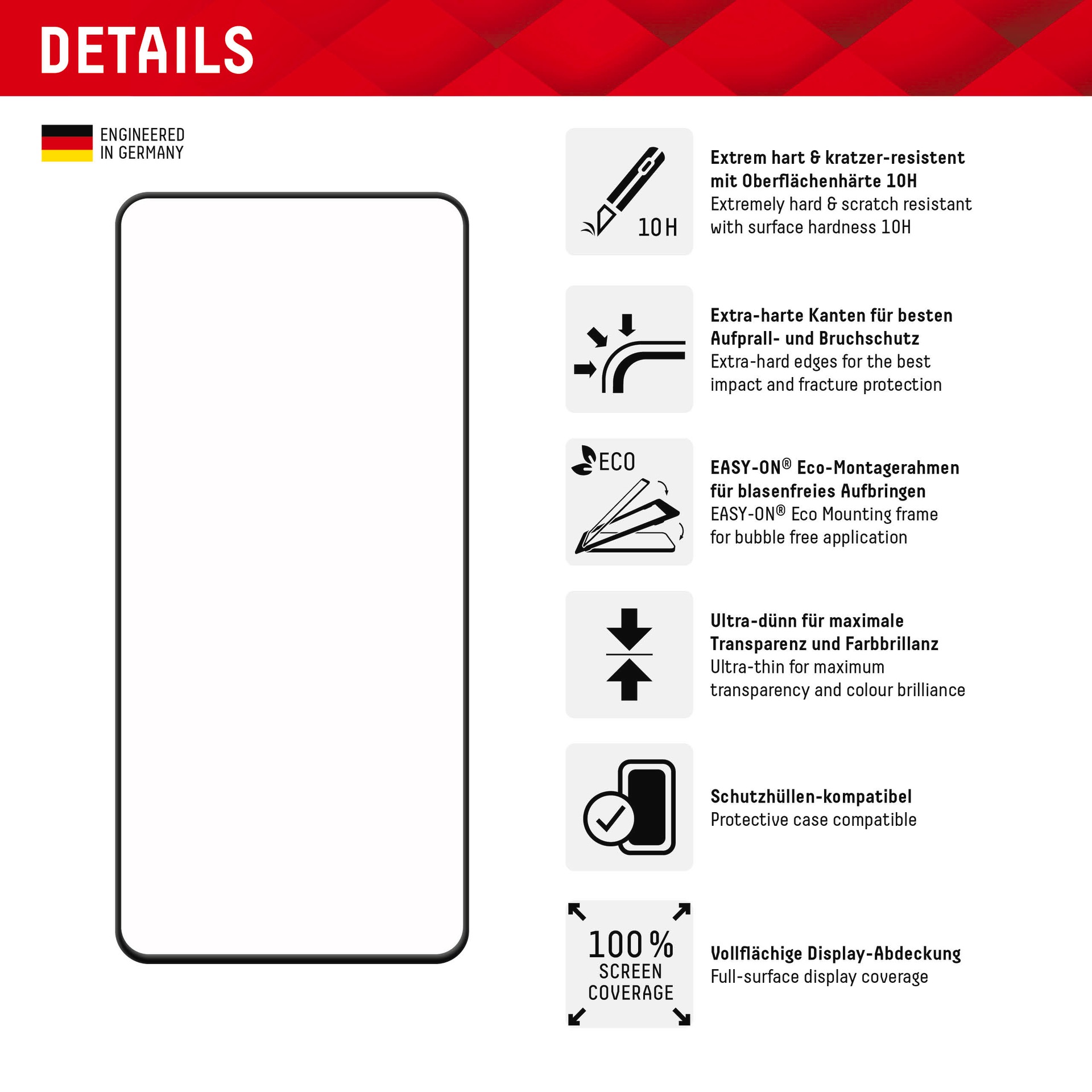 Displex Displayschutzglas »Real Glass Full Cover«, Displayschutzfolie, Schutzfolie, Bildschirmschutz, kratz- & stoßfest