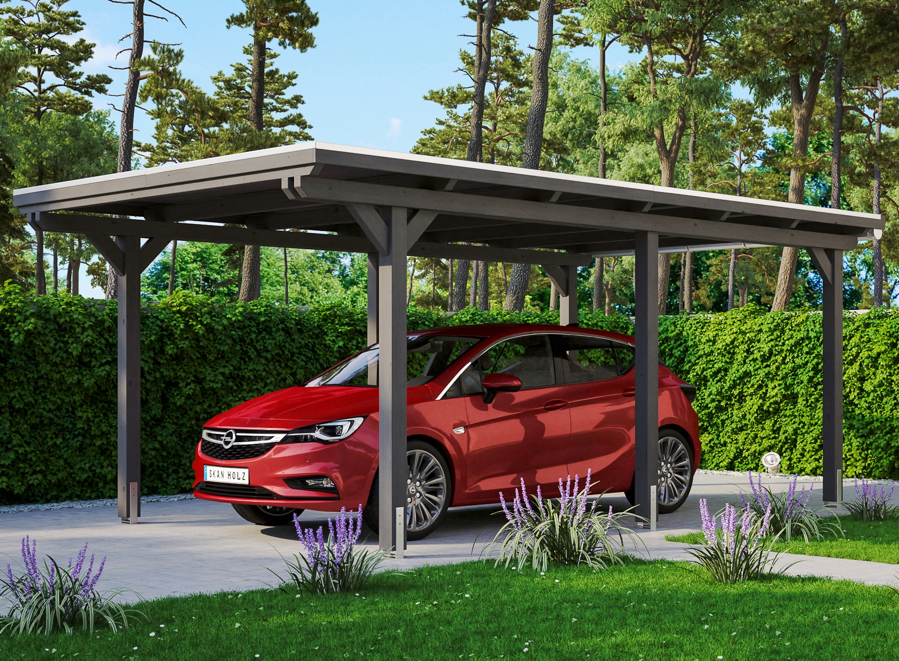 Skanholz Einzelcarport "Emsland" Leimholz 291 cm dunkelgrau