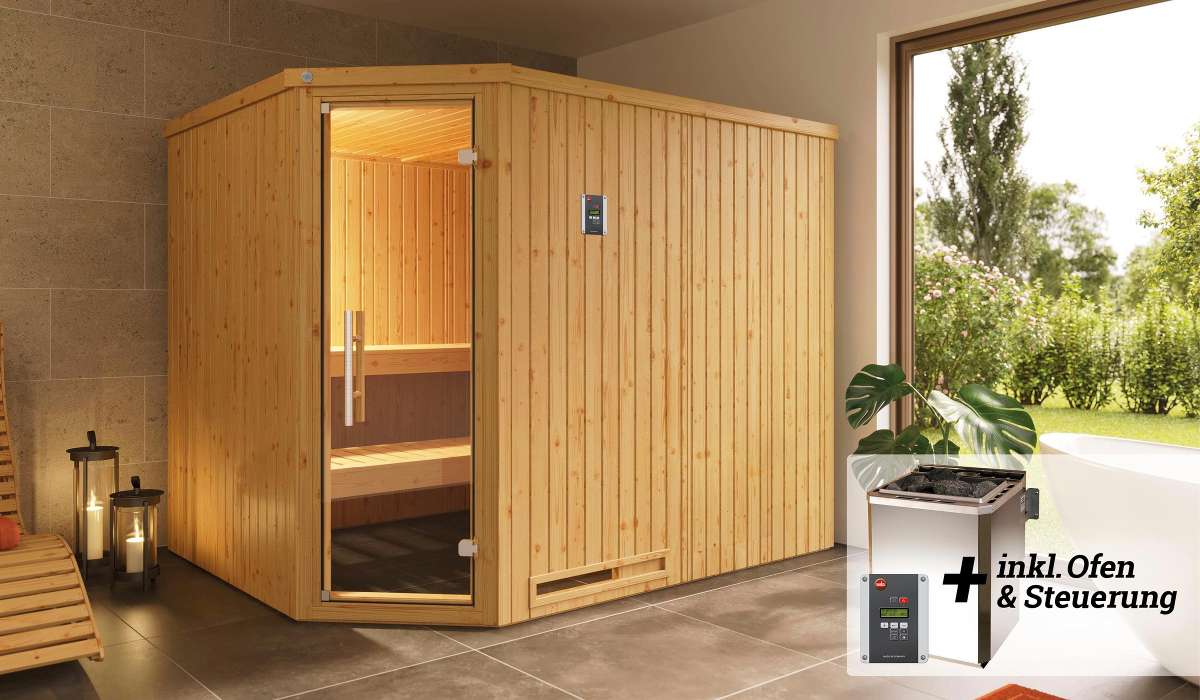 weka Sauna »Varberg«, 7,5 kW Bio-Ofen mit digitaler Steuerung