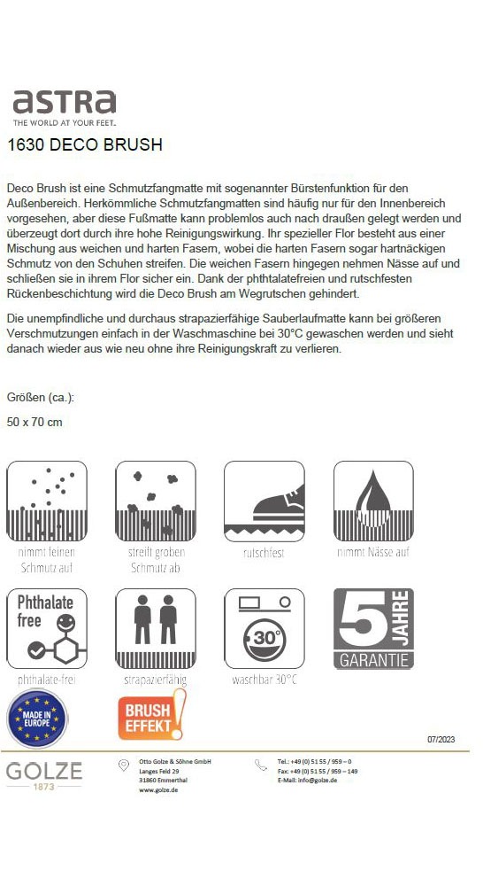 ASTRA Fußmatte »DecoBrush 1630«, rechteckig, 7 mm Höhe, Schmutzfangmatte, mit Spruch, In -und Outdoor geeignet