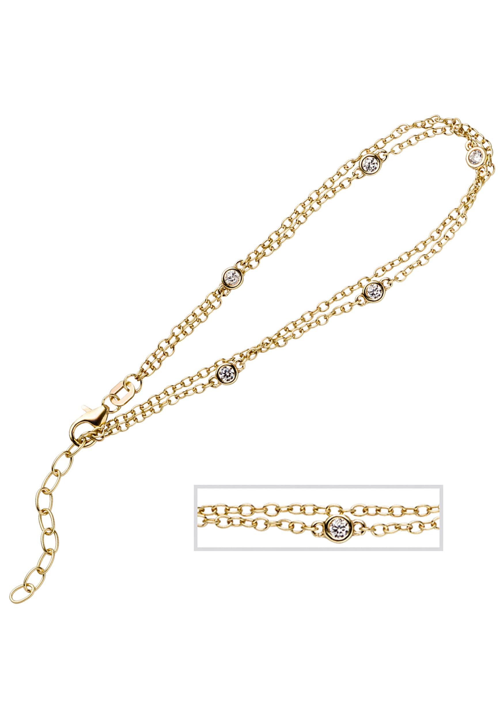 JOBO Armband, 2-reihig 925 Silber vergoldet mit Zirkonia 21 cm