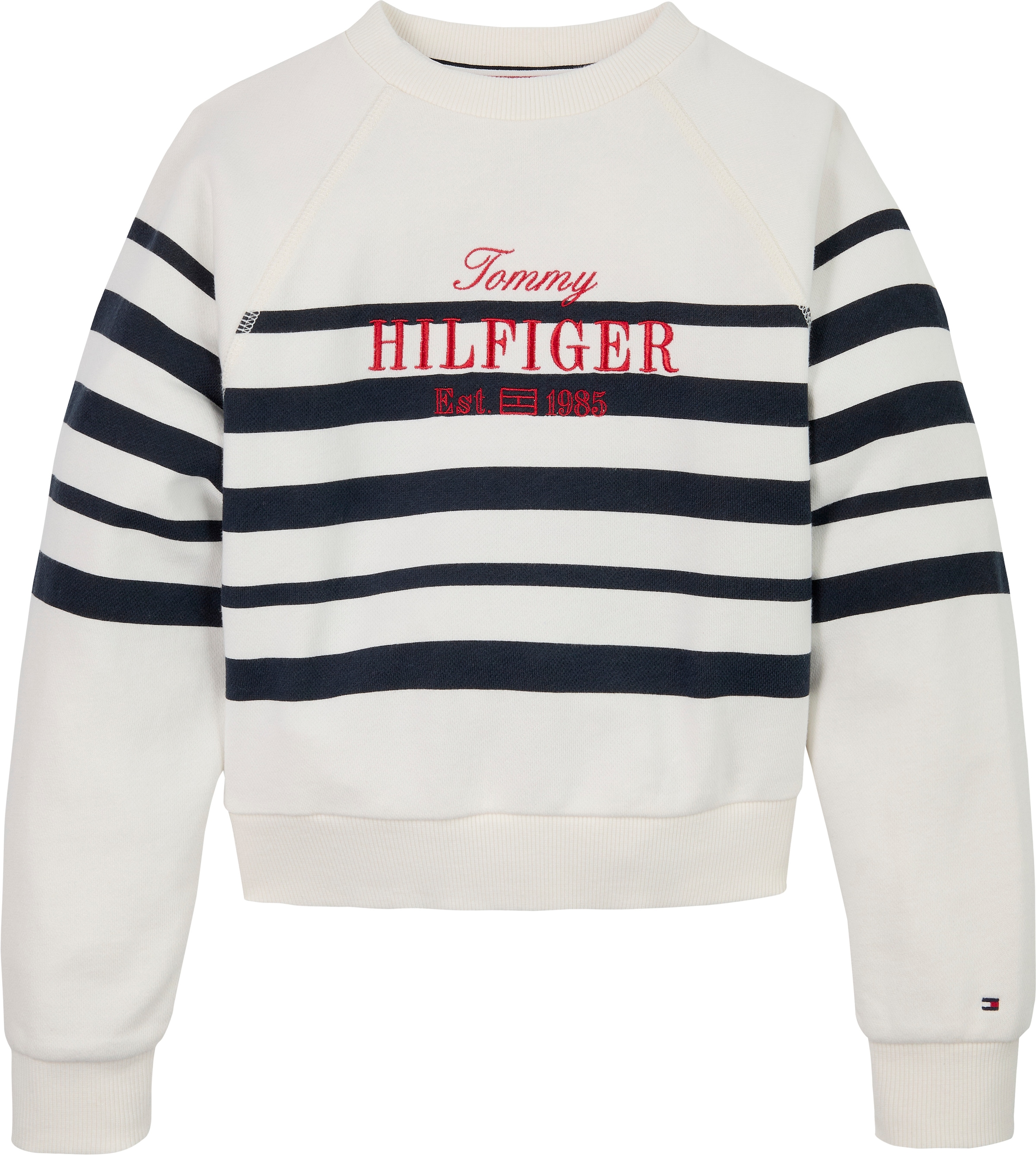 Tommy Hilfiger Sweatshirt »TOMMY SCRIPT CN SWEATSHIRT«, mit Logostickerei, mit Streifenmuster