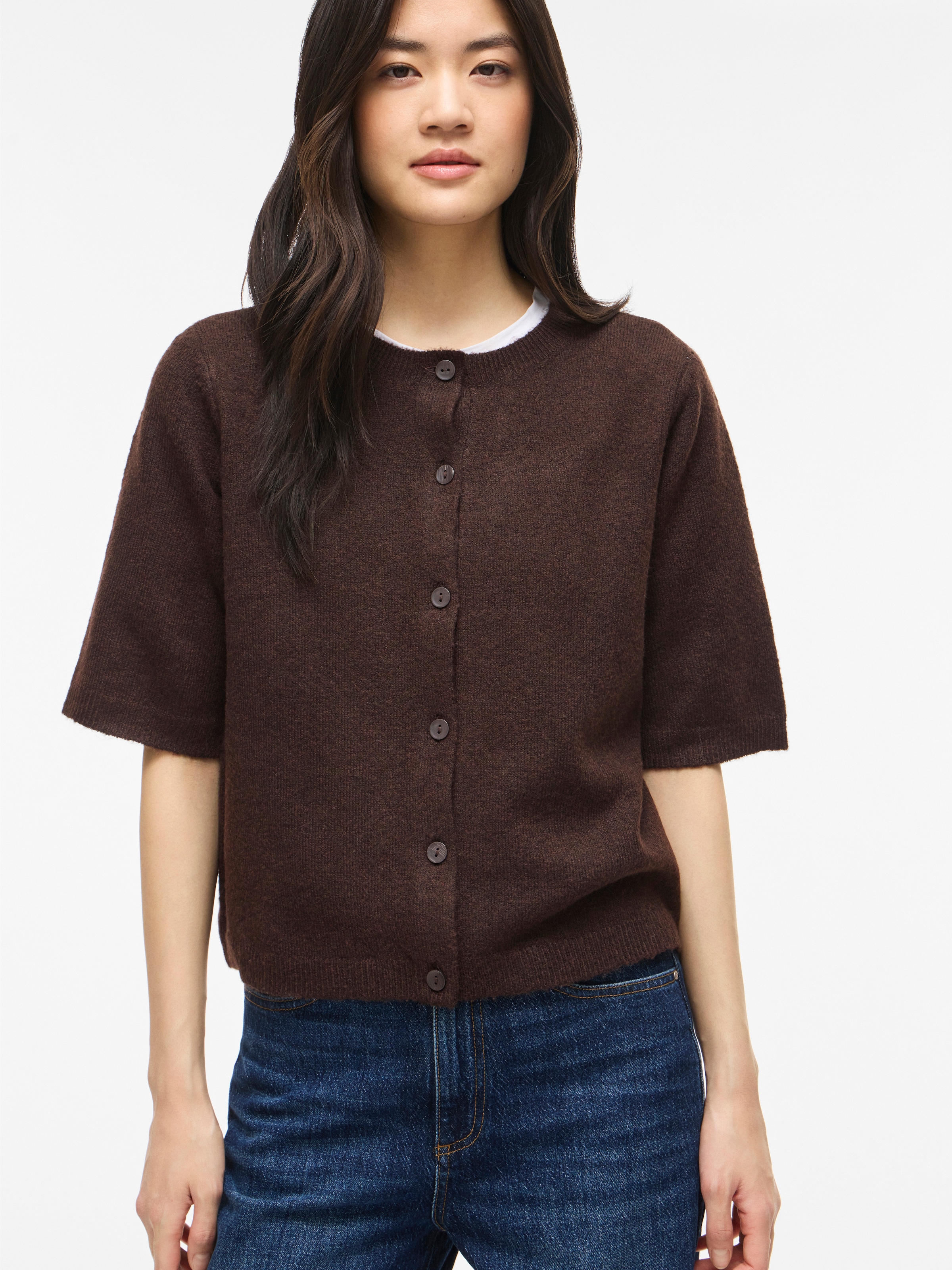 Vila Strickjacke "VILIGA 2/4 O-NECK KNIT CARDIGAN - NOOS" Materialmix, regular fit