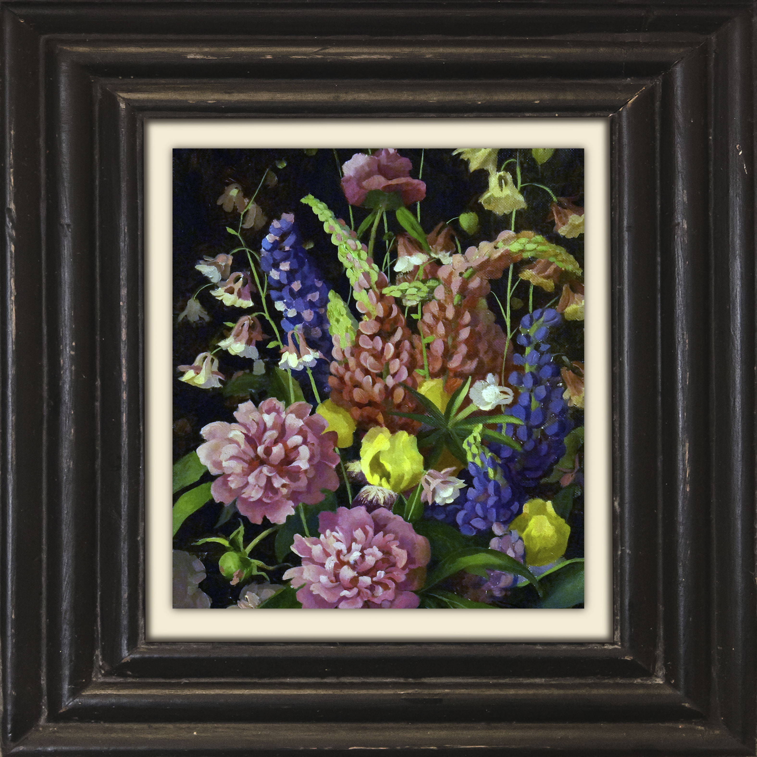 queence Leinwandbild "Blumen" Blumen Blumenbilder Garten Gartenbilder Kunst Stillleben Premium-Leinwandstoff, Handarbeit aus Deutschland, 40x40cm