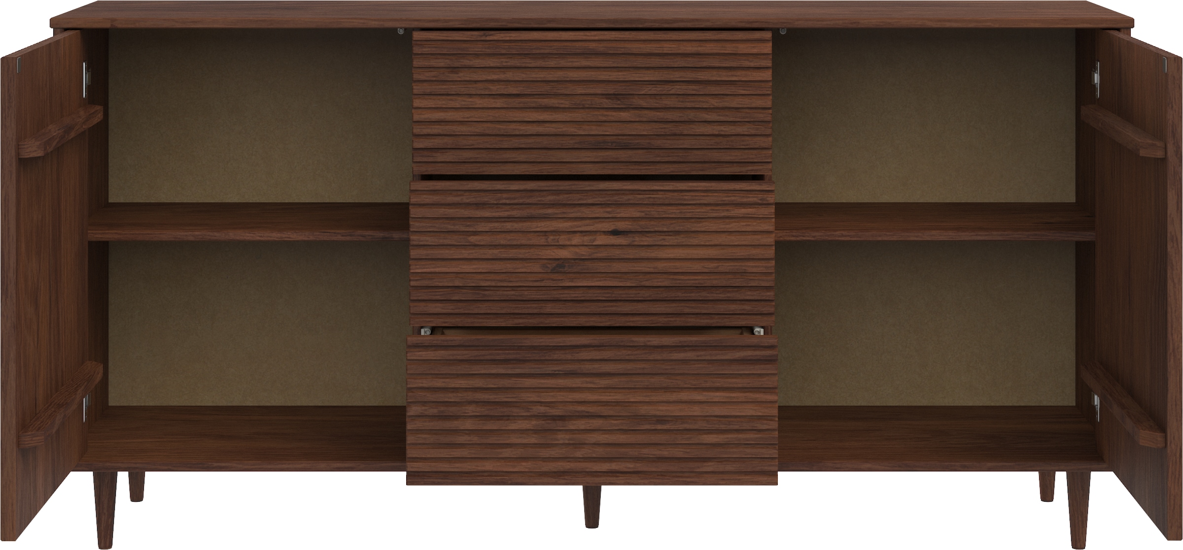 INOSIGN Sideboard »Malmedy Front mit gefrästen Rillen«, Kommode aus massivem Kiefernholz, Push-to-open, Breite 160 cm