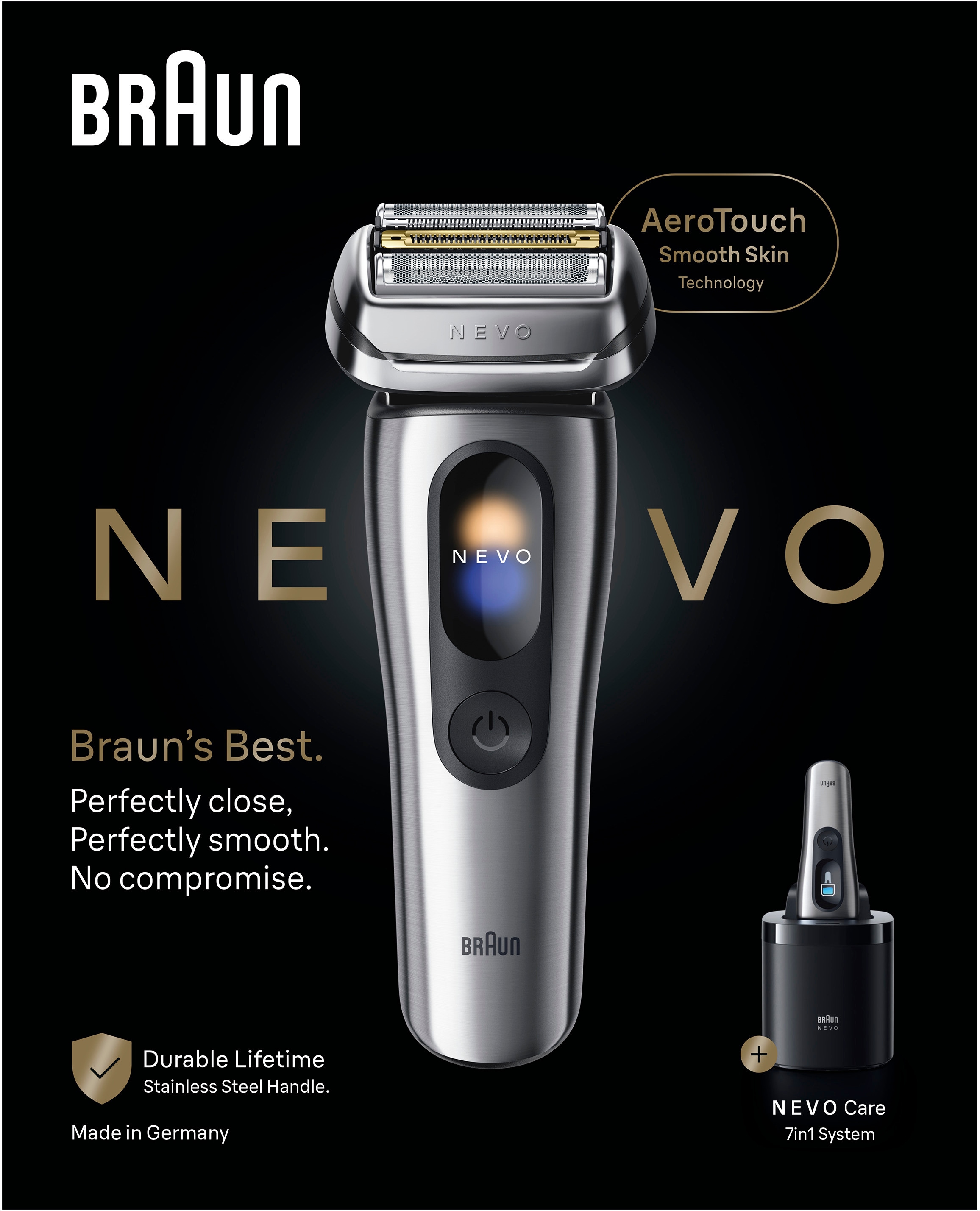 Braun Elektrorasierer »NEVO 15000cc« SmartClean-Plus-Reinigungsstation integrierter Präzisionstrimmer AeroTouch, Smart Display, 7-in-1 Care System, Reiseetui, Silber