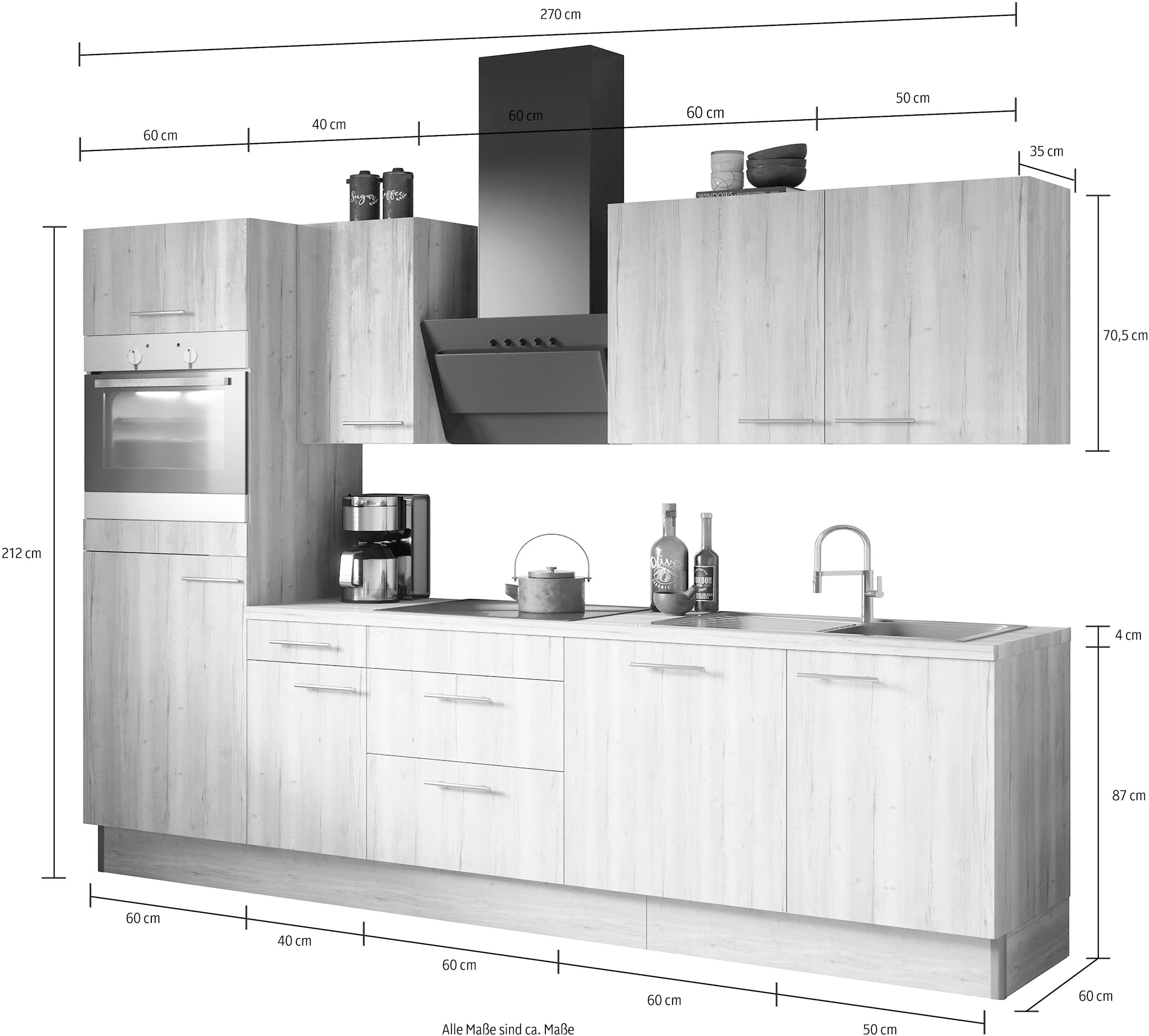 OPTIFIT Küche »Klara«, cm, kaufen wahlweise E-Geräten | mit BAUR 270 Breite