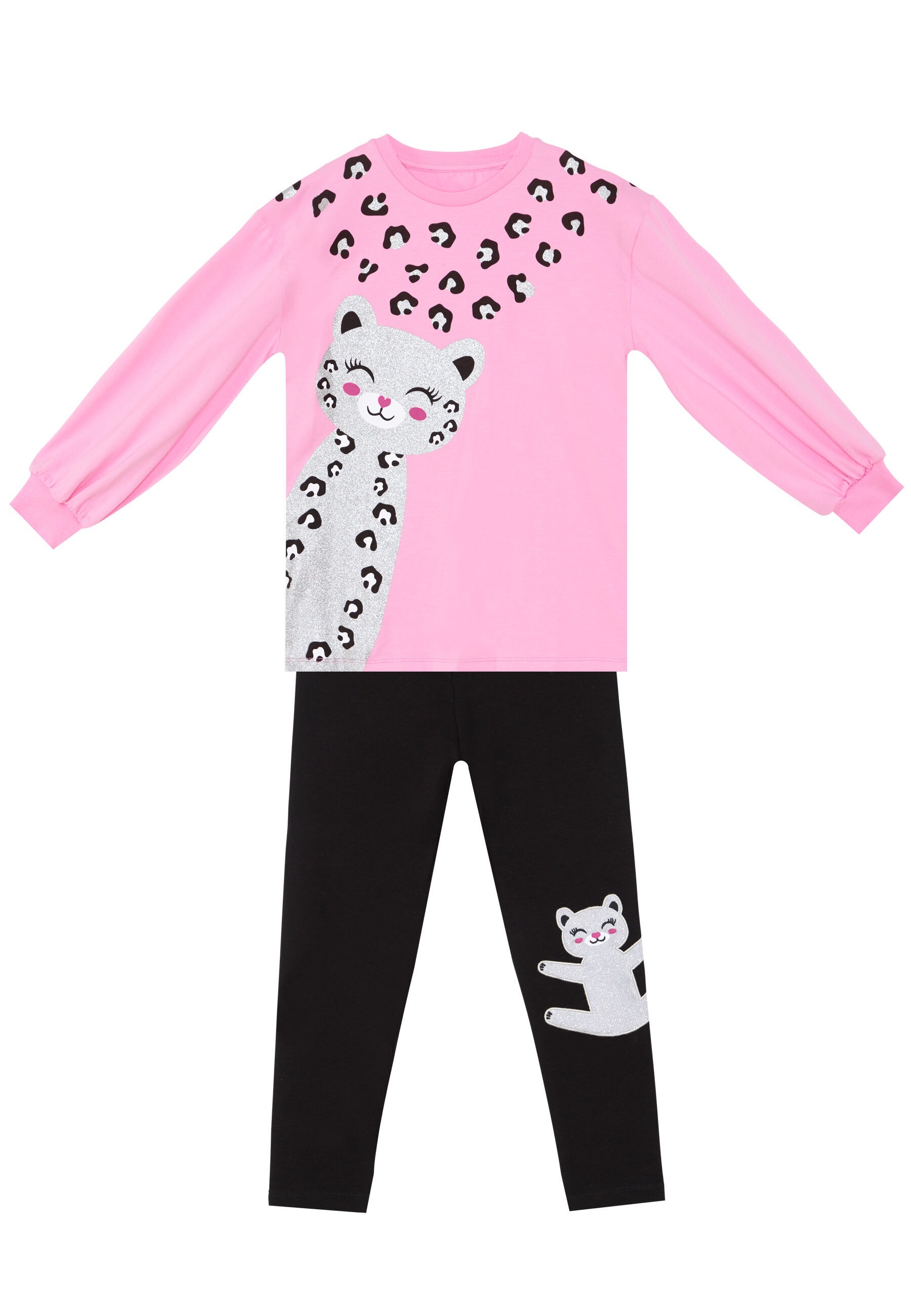 Denokids Hausanzug »Set Glitter Leo«, mit Leopard-Motiv in Silber-Glitzer