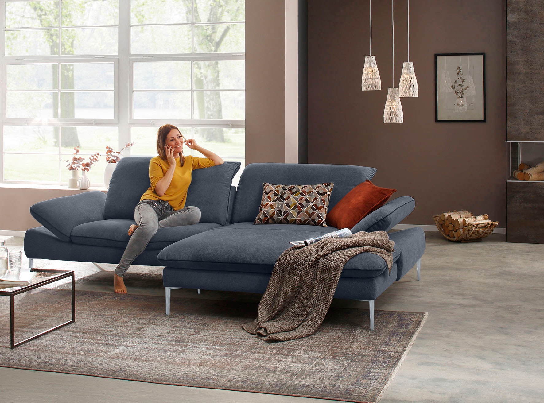 W.SCHILLIG Ecksofa »enjoy&MORE, mit tollem Sitzkomfort, elegant und bequem, L-Form«, mit Sitztiefenverstellung, Füße silber matt, Breite 294 cm