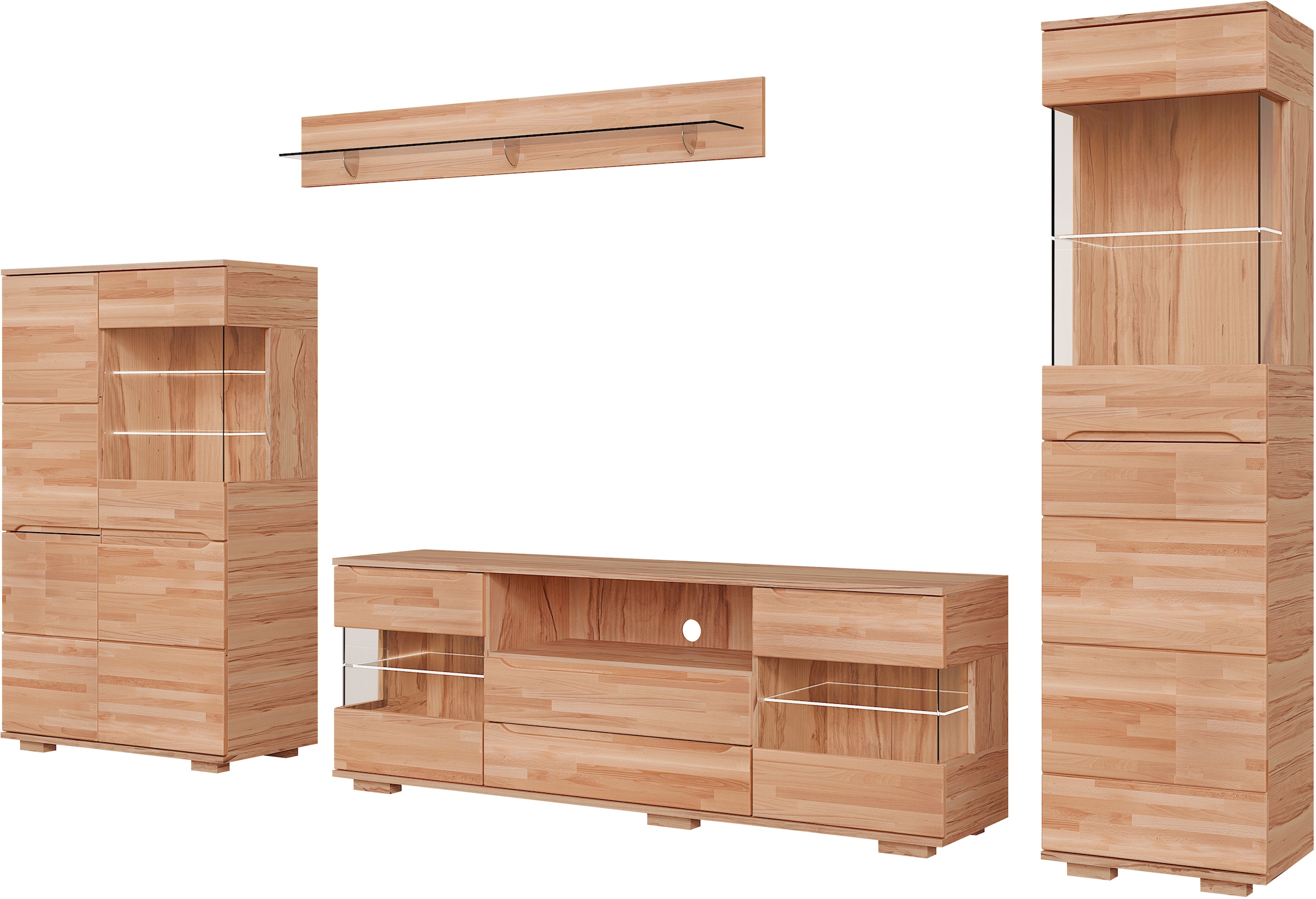 OTTO home Wohnwand »VETRO: besteht aus 2 Vitrinen, 1 Sideboard & 1 Wandregal, Wohnzimmer.« 4 Stk. tlg.