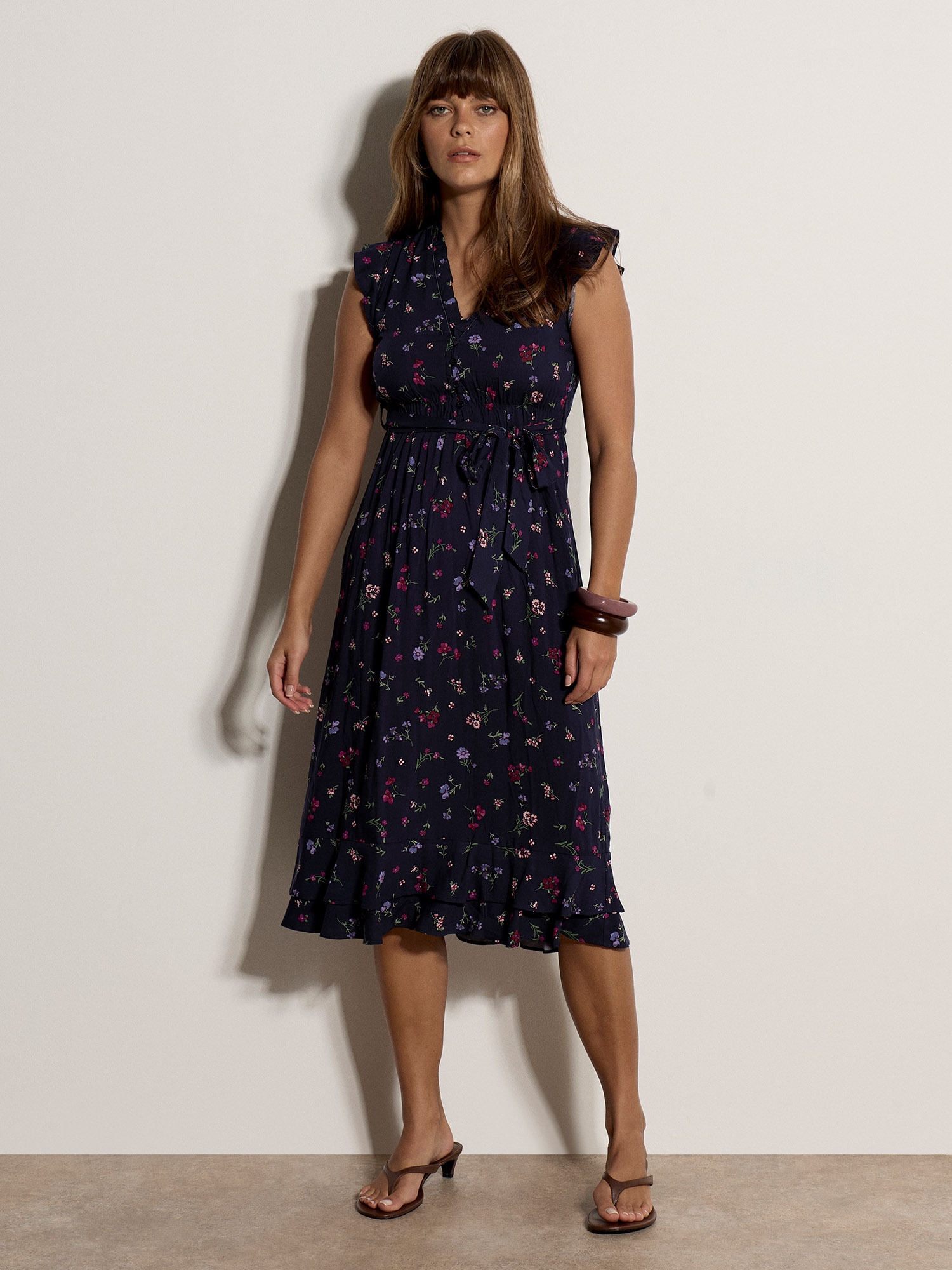 Apricot Midikleid »Geblümtes Midi-Kleid« mit Rüschen und Gürtel