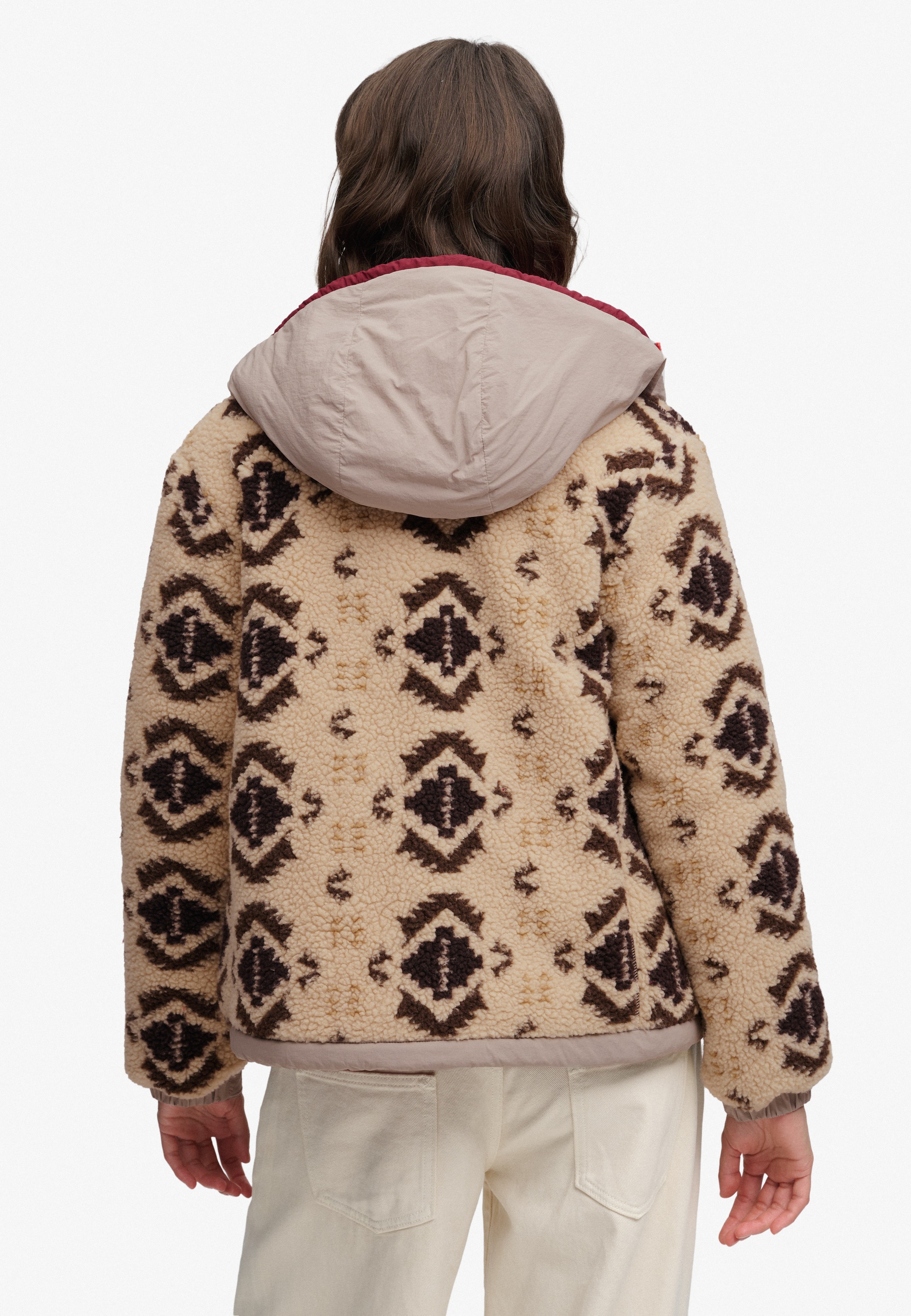Superdry Fleecejacke »SHERPA JAQUARD FLEECE HYBRID« mit Kapuze Kunstfaser, relaxed fit