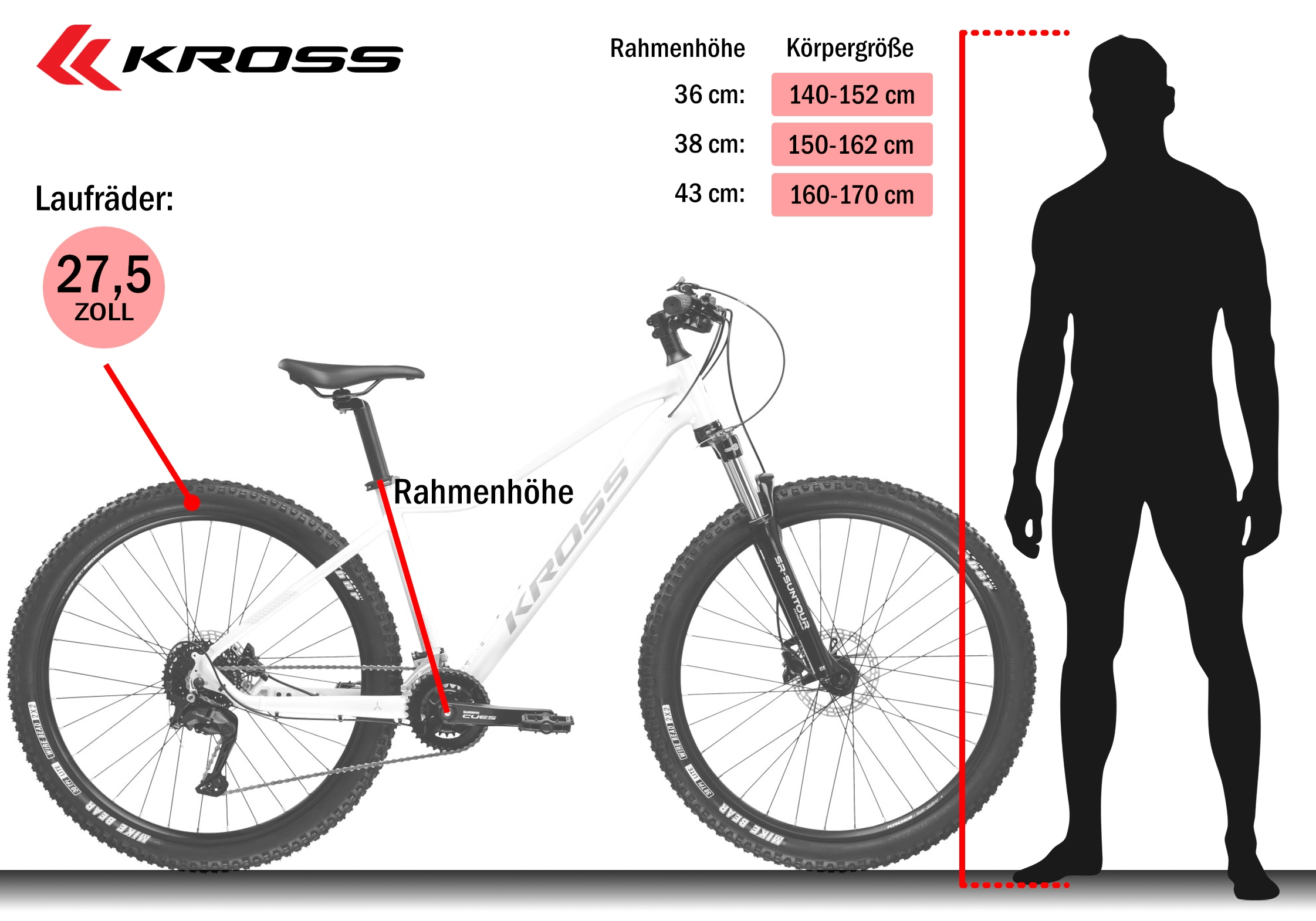 Kross Mountainbike »KROSS Mountainbike Hardtail 27,5" LEA 5.0 weiß 18 Gänge« 18 Gang Shimano CUES U3020 Schaltwerk Kettenschaltung
