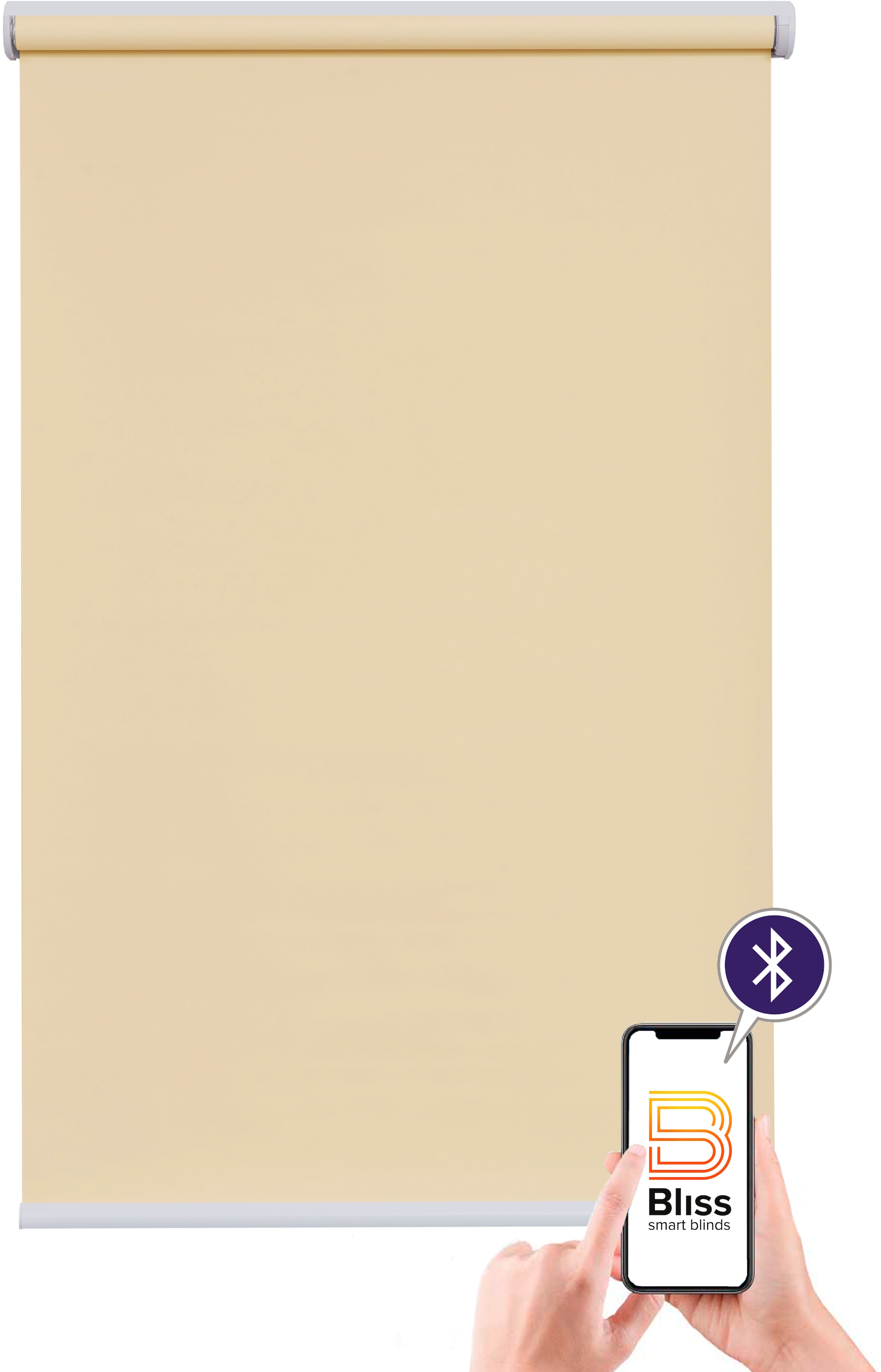 sunlines Elektrisches Rollo »San Francisco« verdunkelnd Verdunkelung mit Bohren freihängend appgesteuert via Bluetooth, mit Motor und Akku, weißer Fallstab