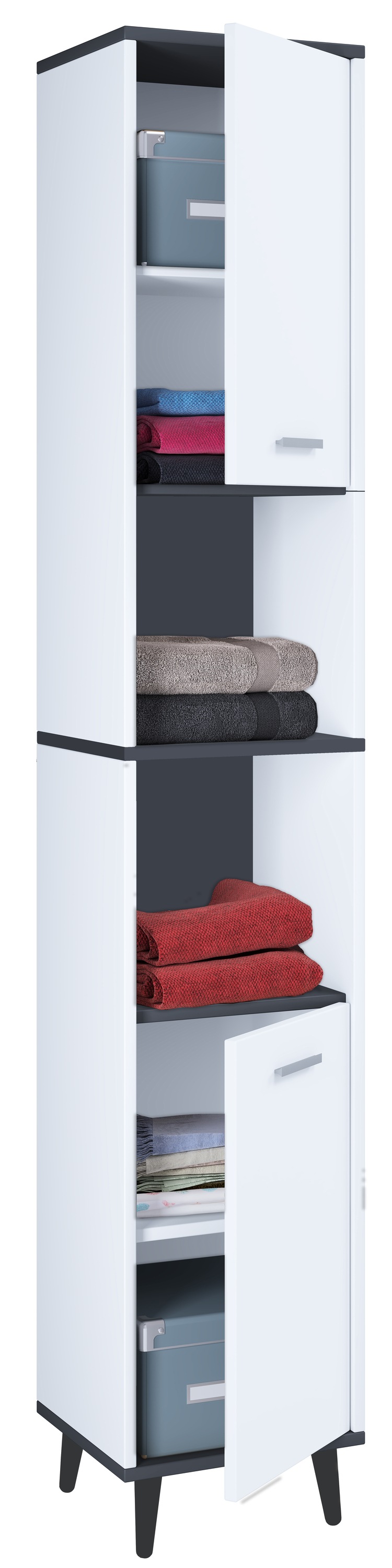 Hochschrank VCM, B:32cm T:28cmweiß, anthrazit, Obermaterial: 100% Holz Wood., Badezimmer, Schränke, "Holz Badmöbel Bad Hochschrank Badschrank Landos"