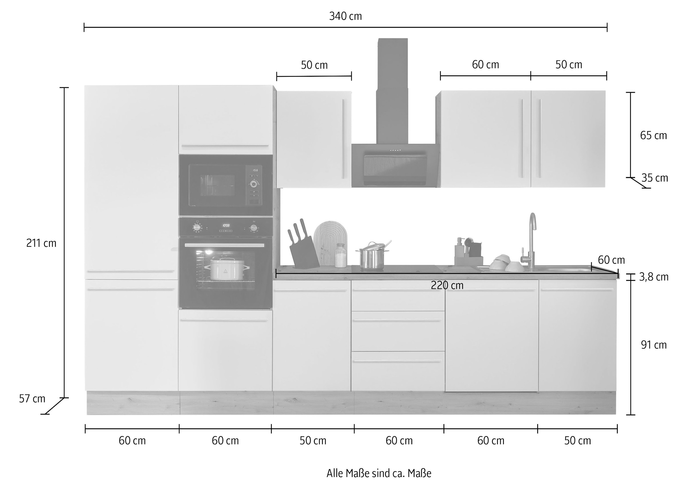 KOCHSTATION Küchenzeile »Florida«, Breite 340 cm, wahlweise mit E-Geräten,Softclose für Türen/Schubkästen