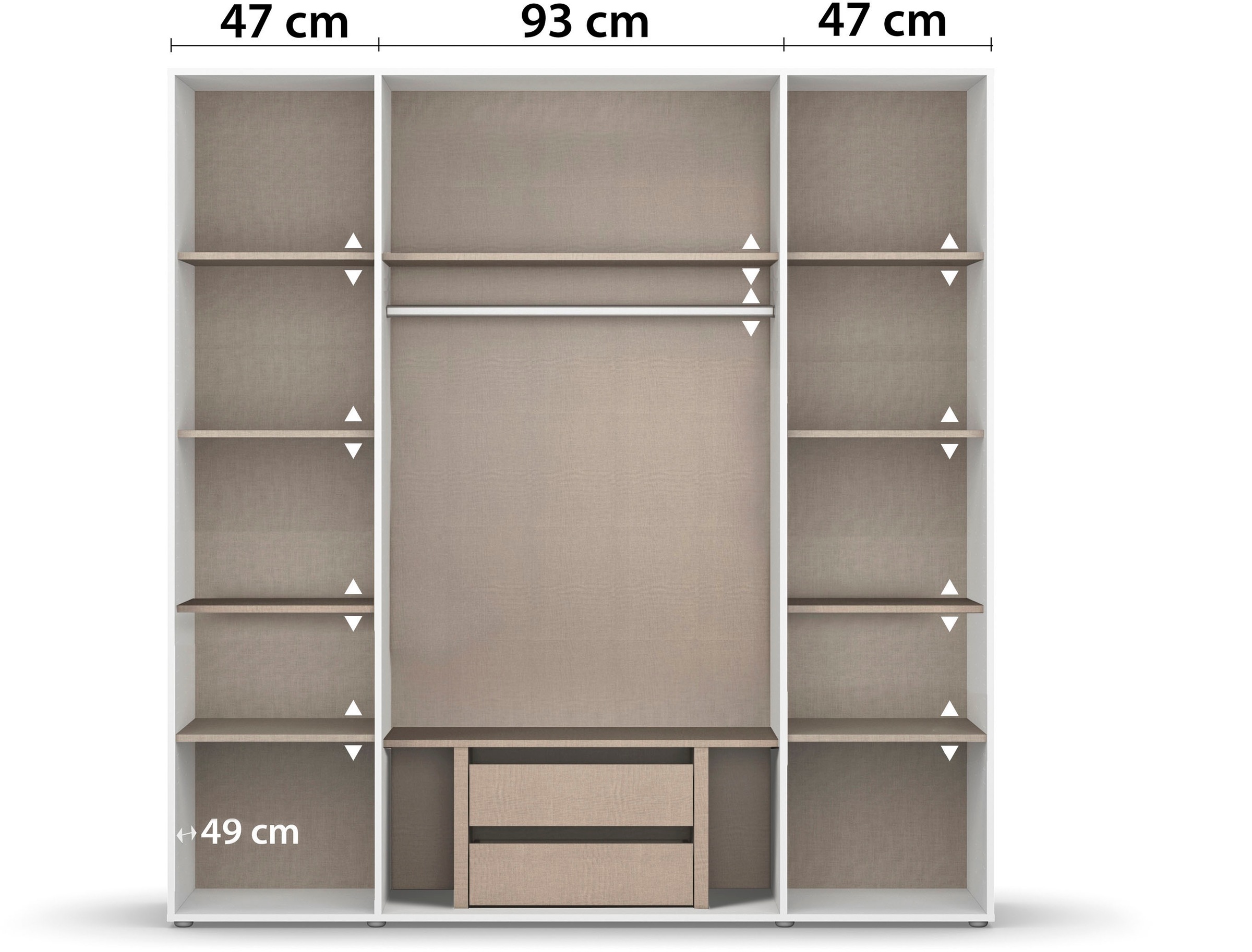 rauch Drehtürenschrank »Kleiderschrank Schrank Garderobe Wäscheschrank NAGATA mit Spiegel«, (in 3 verschiedenen Ausstattungen BASIC/CLASSIC/PREMIUM), und modernen Stangengriffen in Graumetallic TOPSELLER MADE IN GERMANY