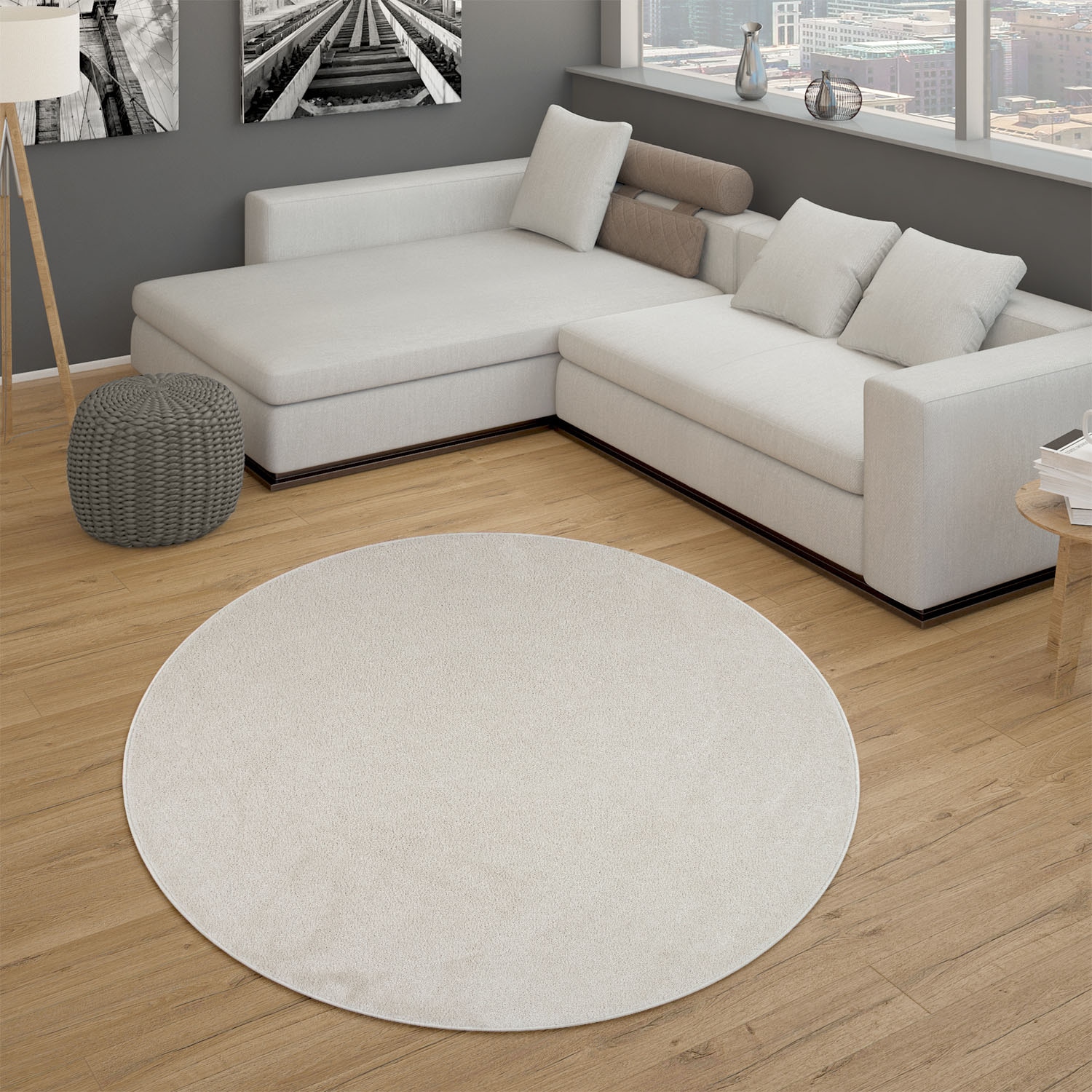 Paco Home Teppich »Porto 890«, rund, Kurzflor, Uni-Farben, ideal im Wohnzimmer & Schlafzimmer