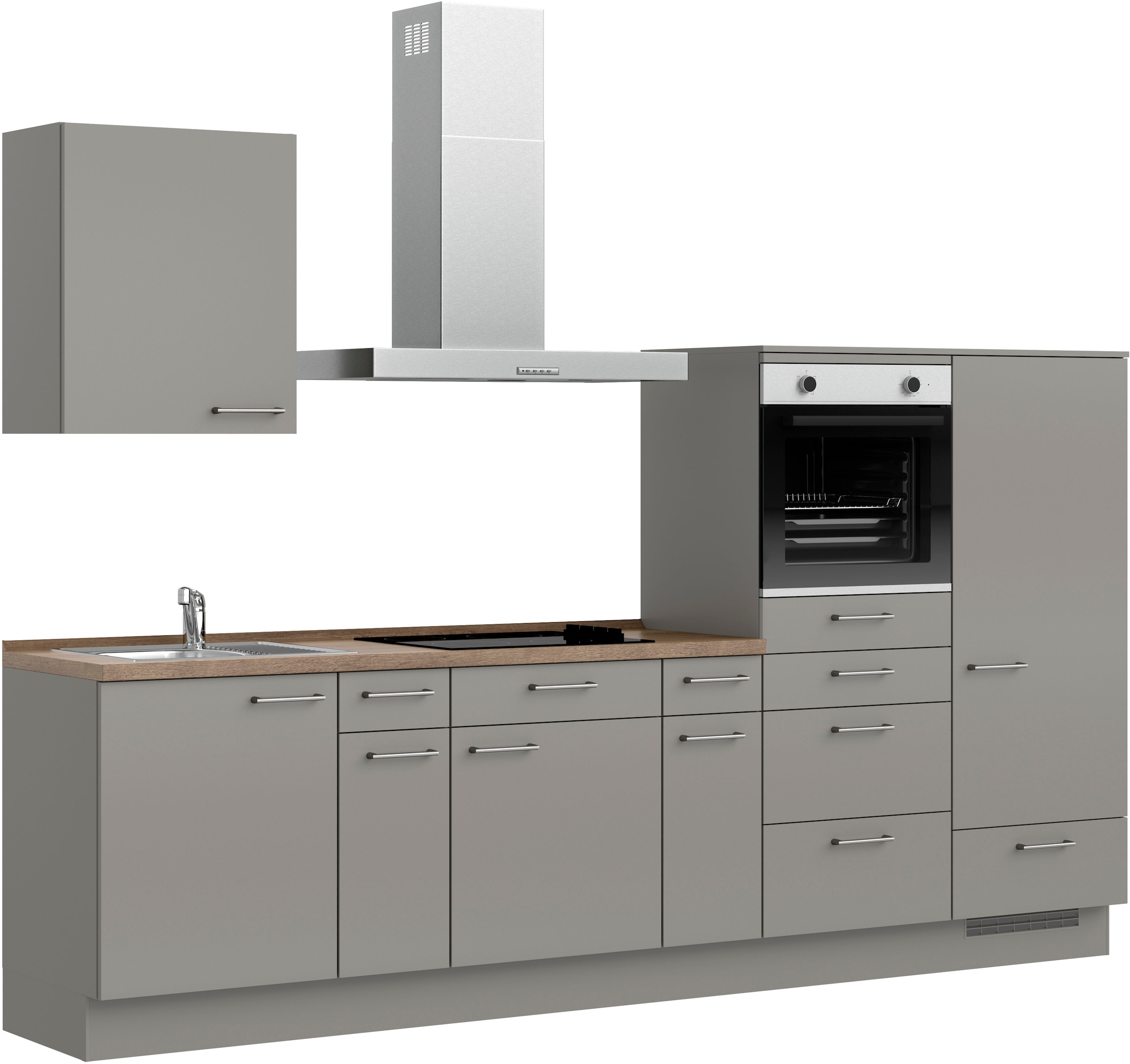 nobilia® Küchenzeile »"Laser I", NEU: individuell anpassbar mit gratis Profi-Beratung« vormontiert, 300 cm breit, optional mit verschiedenen E‑Geräte-Sets