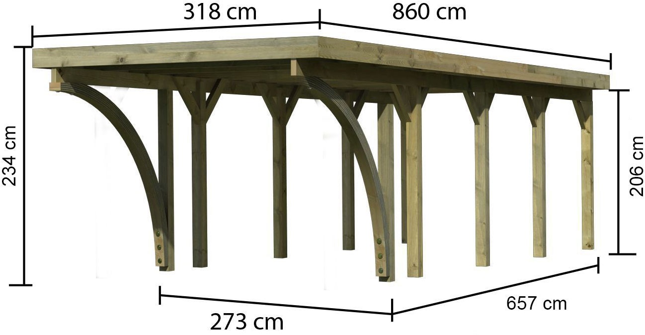 Karibu Einzelcarport »»Classic 3 SET« Stahl-Dach Variante C, inkl. zwei Einfahrtsbogen«, Masivholz, 250 cm, KDI, aus Masivholz