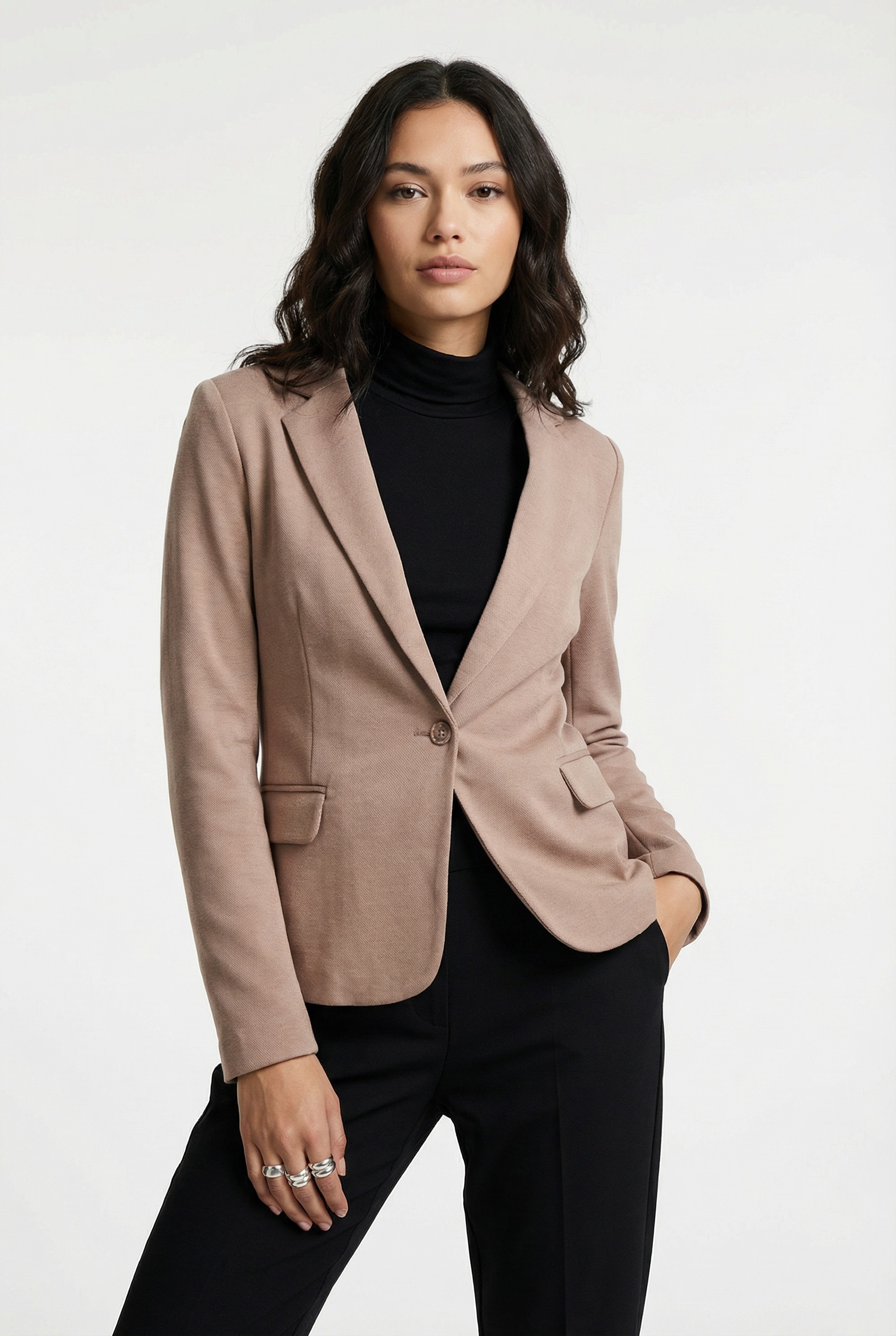 Jerseyblazer VERO MODA "VMJULIANE, figurbetonter Schnitt, 1-Knopf Verschluss", Damen, Gr. 40, misty rose, Jersey, Obermaterial: 66% Polyester, 34% Baumwolle, unifarben, normal, V-Ausschnitt, Blazer, ungefüttert