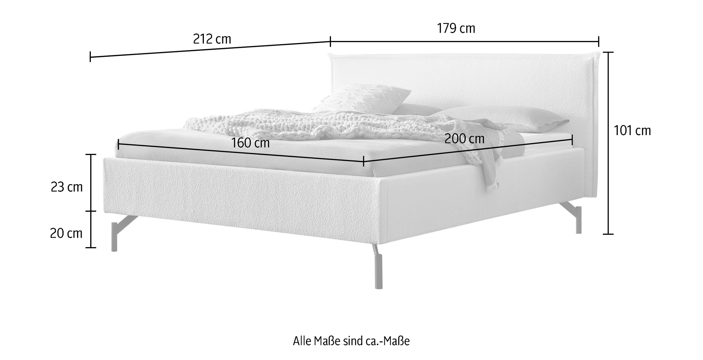 HASENA Polsterbett »Marla«, mit trendigem Bouclestoff, Rahmenhöhe von 23 cm und 4 Einlegetiefen