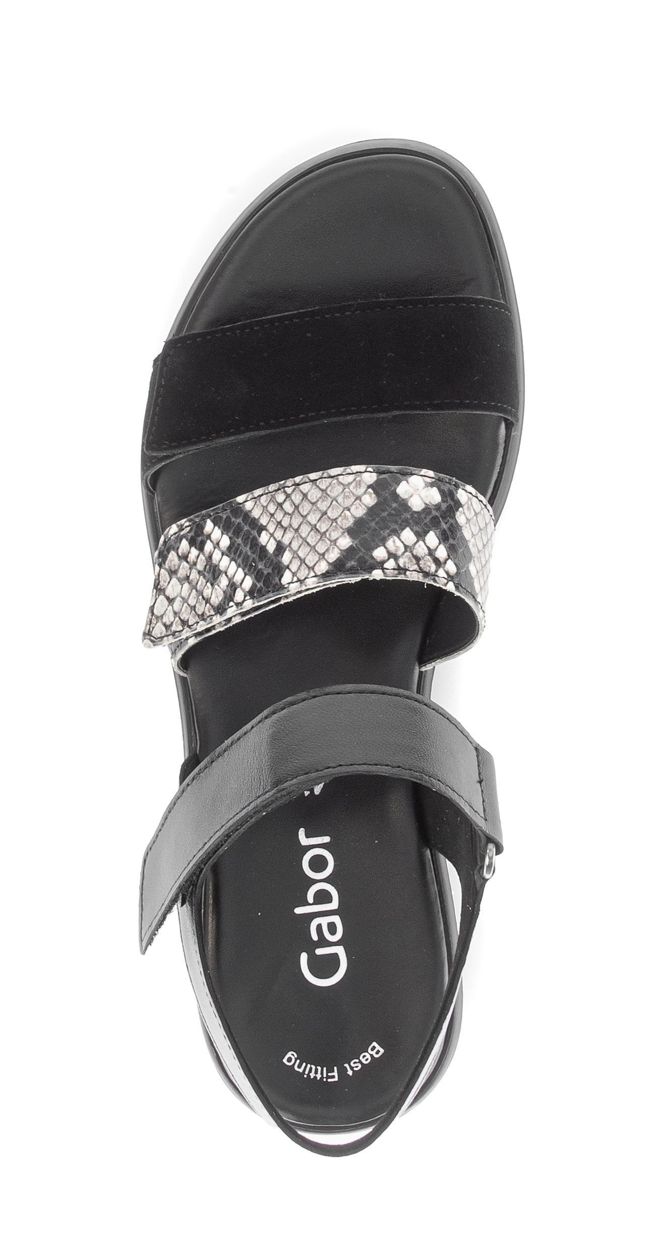 Keilsandalette GABOR, Damen, Gr. 40, schwarz, weiß, Glattleder, Ziegenveloursleder, Reptilienprägung, Schuhe, Plateau, Riemchensandale, Sommerschuh mit Kontrastbesatz 3
