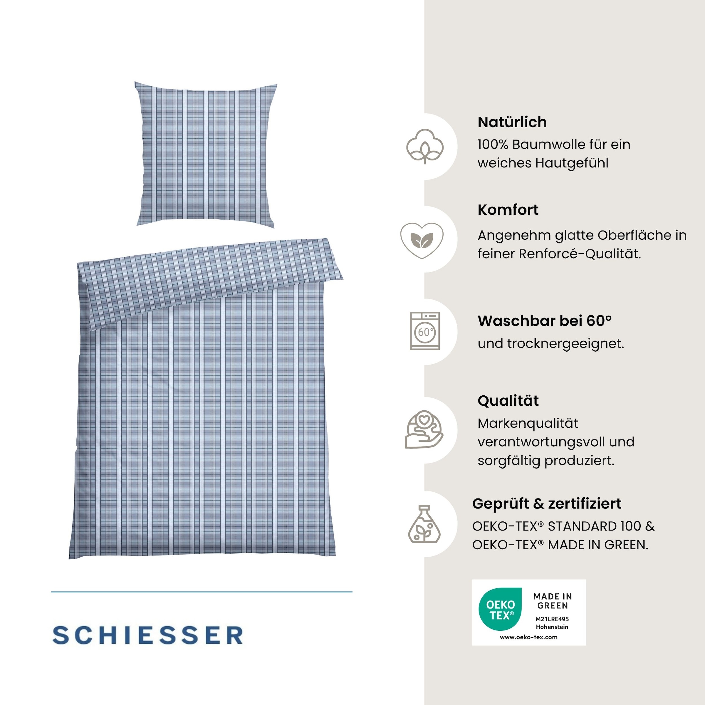 Schiesser Bettwäsche »Kate aus weicher Baumwolle mit zeitlosen Karos« 2 OEKO-TEX® MADE IN GREEN