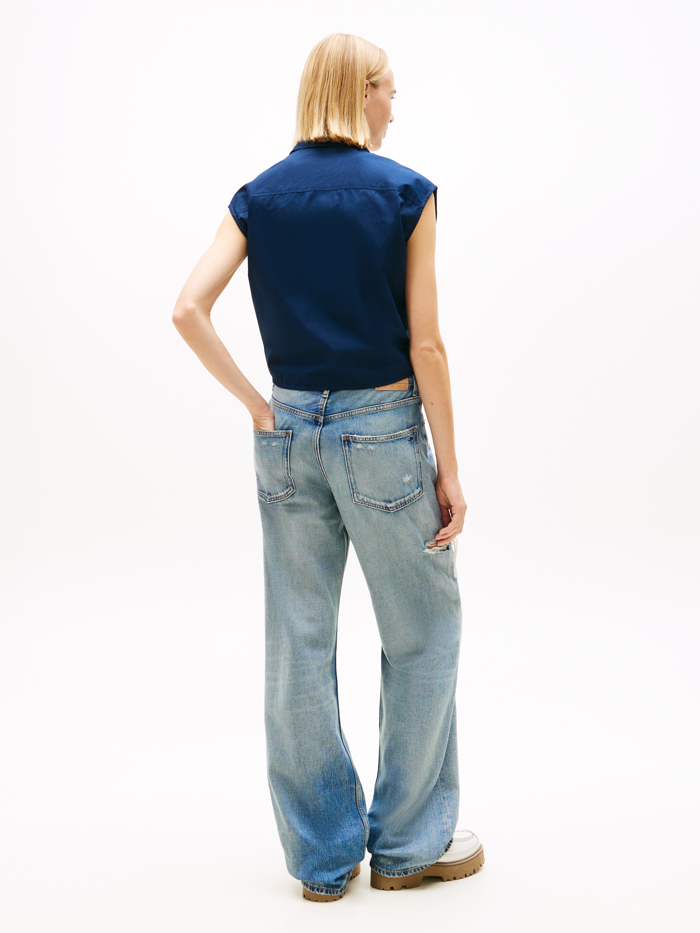 Tommy Jeans Blusentop »TJW TIE FRONT POPLIN SHIRT« mit Knoten Detail am Saum, reine Baumwolle