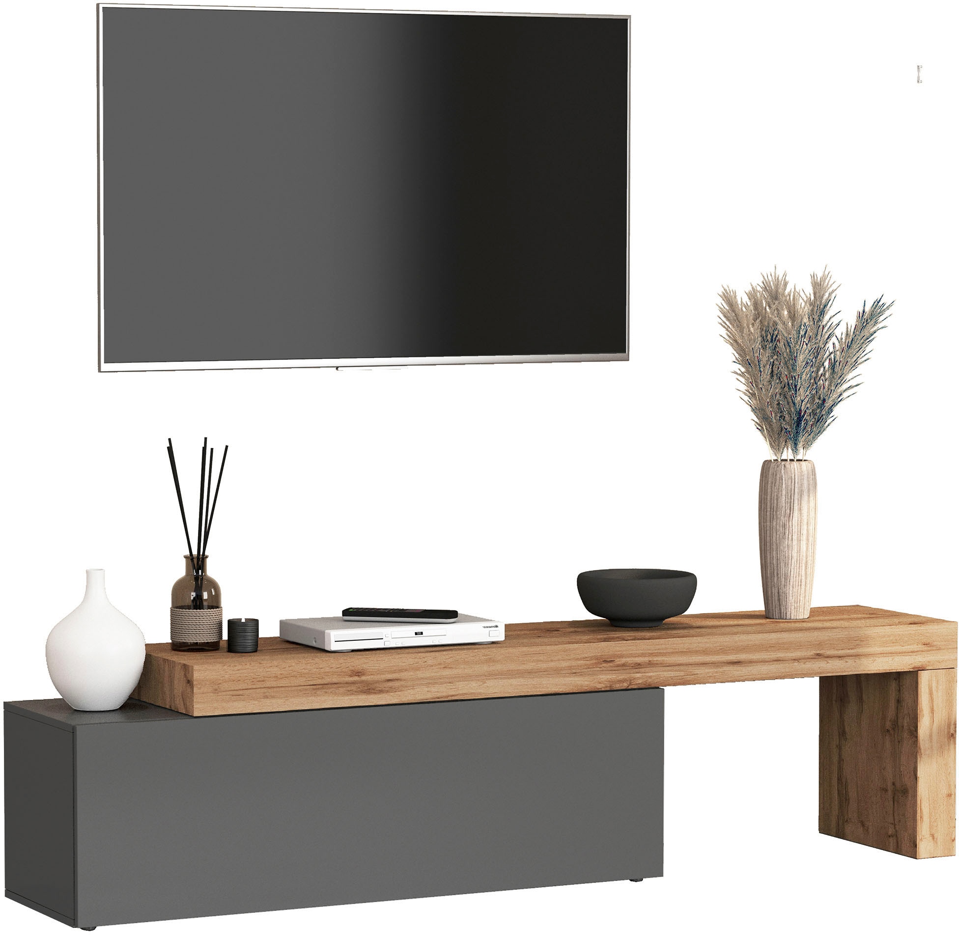OTTO home Lowboard »Chronos TV-Board, T-Schrank« Breite verstellbar von 180 bis 290 cm, 1 Stk. tlg. Breite 240 cm TV-Board,Lowboard,1 Klappe und ein L-Förmiger Aufsatz