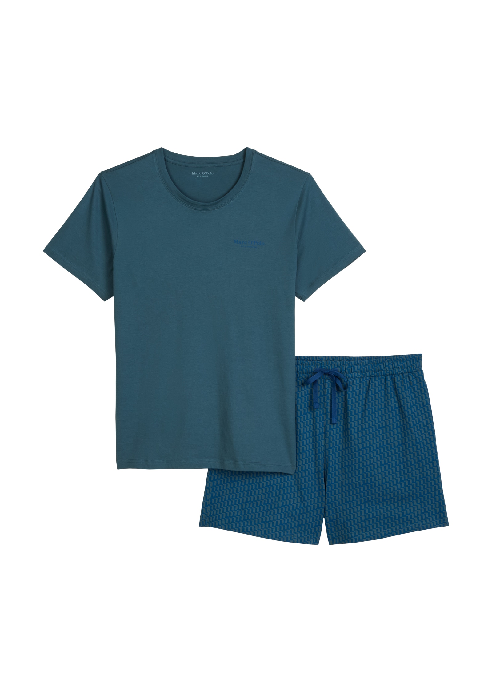 Marc O'Polo Shorty 2 tlg. mit kurzem Arm, Rundhalsausschnitt und gemusterter Hose
