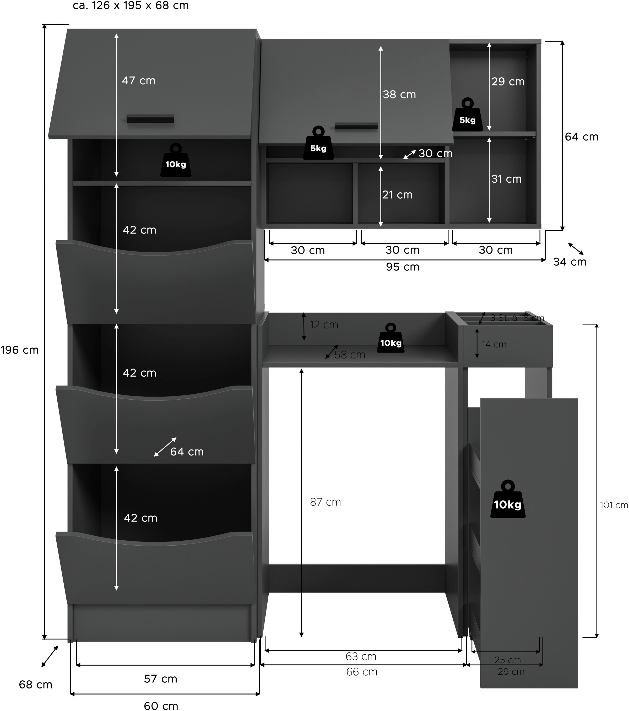 welltime Badmöbel-Set »FALAS, TOPSELLER!, 4-teilig, Hauswirtschaftsraum Set, Breite 126 cm«, (Set, 4 St., Wäschschrank, Waschmaschinenumbauschrank, Standregal, Hängeschrank), Kombination, Waschmaschinenumbau, Waschmaschinenschrank, Wäschekammer