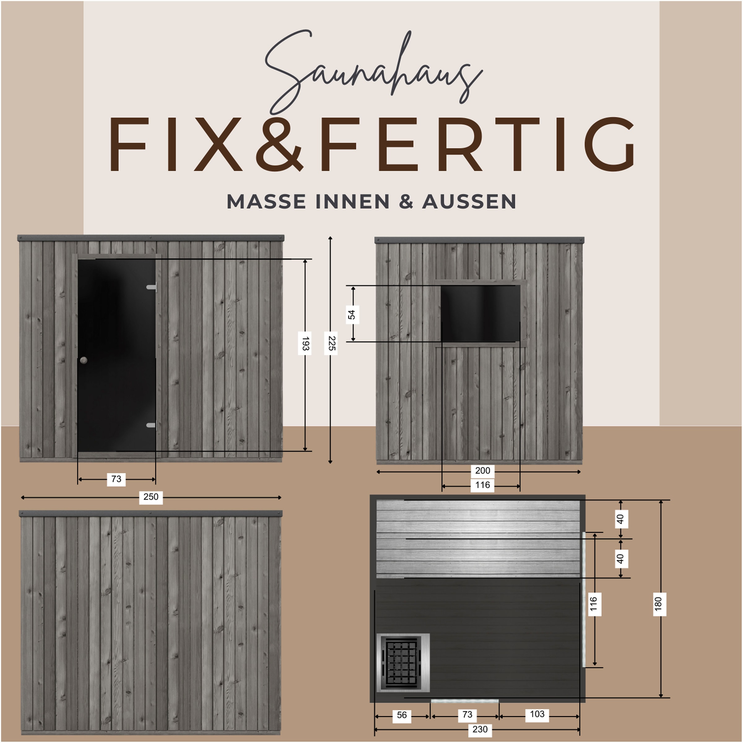 EDEN Holzmanufaktur Saunahaus »Fix&Fertig Thermoholz Remmers Lasur«, (Set), inkl. Harvia Elektroofen Cilindro, LED, Zubehör