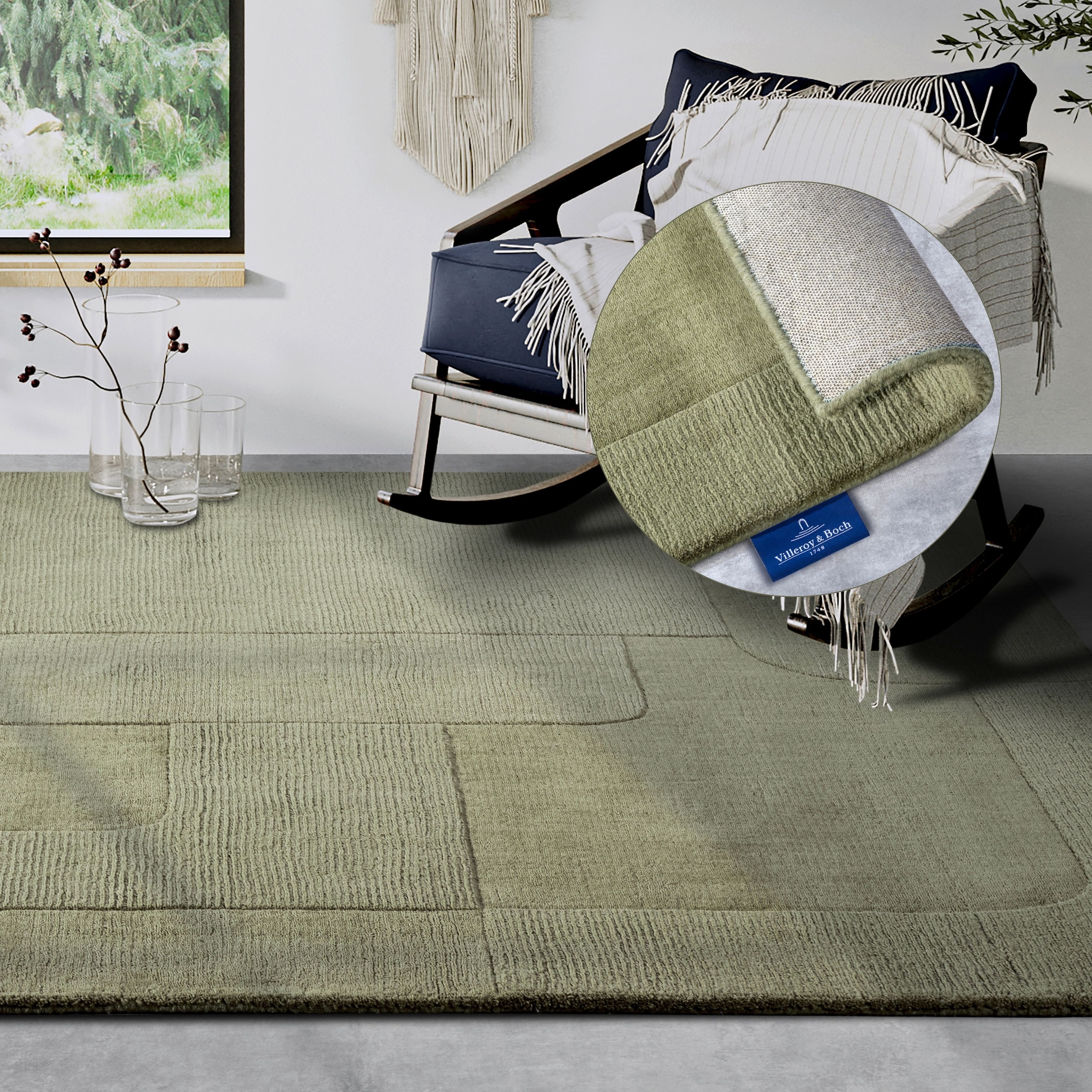 Villeroy & Boch "Charlotte" rechteckig 10 mm Höhe Läufer, Handgewebt, Wolle, Natur, Läufer, Wohnzimmer, Geometrie